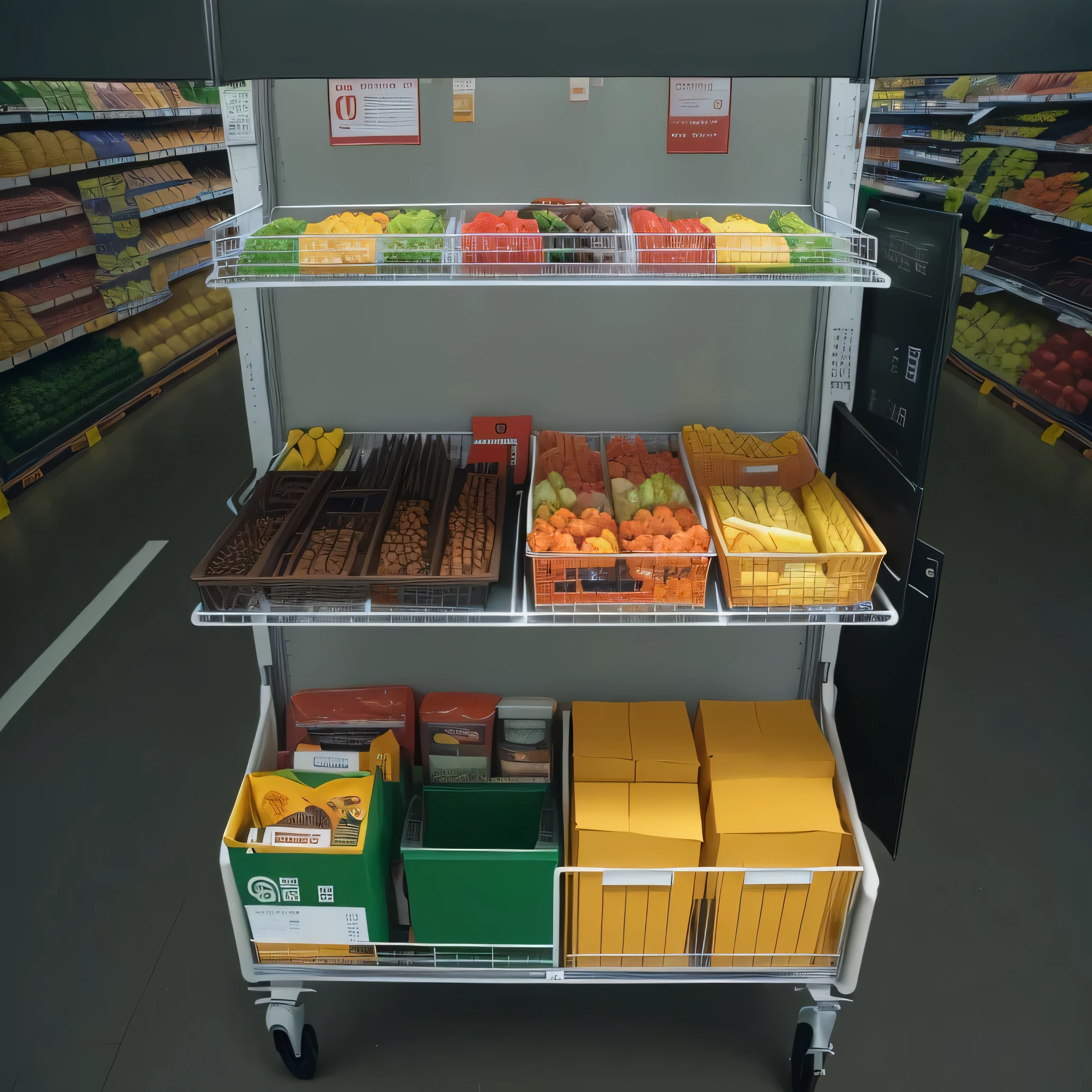 Rack with products and goods in a supermarket