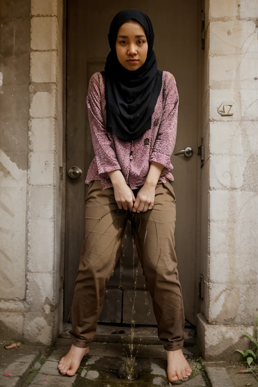 Indonesia hijab girl urinating pants