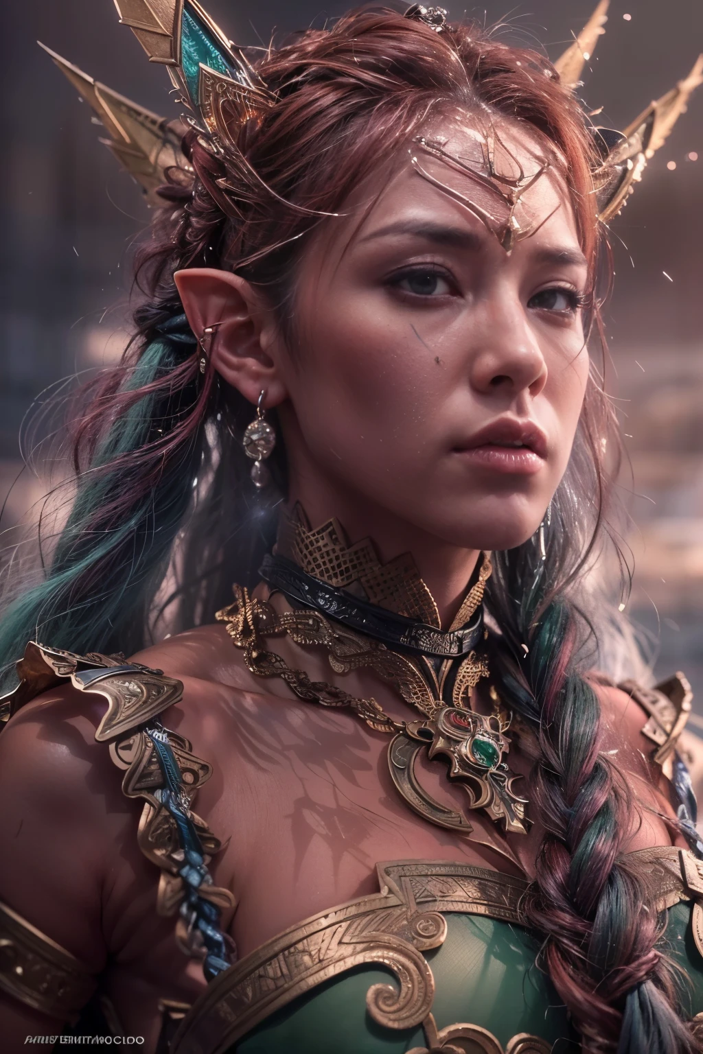 (main part, Realistic Portrait: 1.3), (Stunning image of an elven warrior with the appearance of Ariana Grande: 1.2), (extremamente bem definido, musculoso and female figure: 1.3), (red hair decorated with many braids: 1.3 ), (grosso, Sobrancelhas meticulosamente Moldadas:1.2), (symmetrical, Beautiful, e rosto impecavelmente perfeito:1.1), (vestido com um traje de guerreiro, Embracing your body:1.1), (In the background, an active volcano rises high, attracting attention:1.1), ( the gray sky sets a sombre tone:1.1), (his facial expression conveys the utmost seriousness:1.1), (Full body illustration of the elf's dominating presence:1.1), (a combination of awe-inspiring strength and ethereal charm:1.1), (A work of art that captures intensity of the legendary warrior:1.1), (Meticulous attention to detail enhances the authenticity of the scene:1.1)), cinematic, hyper-detailhado, detailhes insanos, Lindamente colorido, Motor Ireal, DOF, Super-Resolution, Megapixel, Cinematographic Lightning, anti-aliasing, FKAA, TXAA, RTX, SSAO, Post-processing, post-production, Mapeamento de tons, .cgi, VFX, SFX, Insanamente retailhado e intrincado, Hyper maximalista, hyperrealistic, volumetric, photorealista, ultra fotorreal, ultra-detalhado, detailhes intrincados, super retailhado, Colorido , volumetric lightning, HDR, realistic, motor irreal, 16k, sharp focus, octane render, (main part, realistic portrait: 1.3), (extremamente bem definido, musculoso and female silhouette: 1.3), (olhos verdes claros penetrantes emanando uma energy radiante:1.2), (grosso, Sobrancelhas meticulosamente moldadas:1.2), (symmetrical, Beautiful, e rosto impecavelmente perfeito:1.1), (vestido com um traje de guerreiro, Embracing your body:1.1), (master's part, Realistic portrait: 1.3), (full body photo: 1.4)