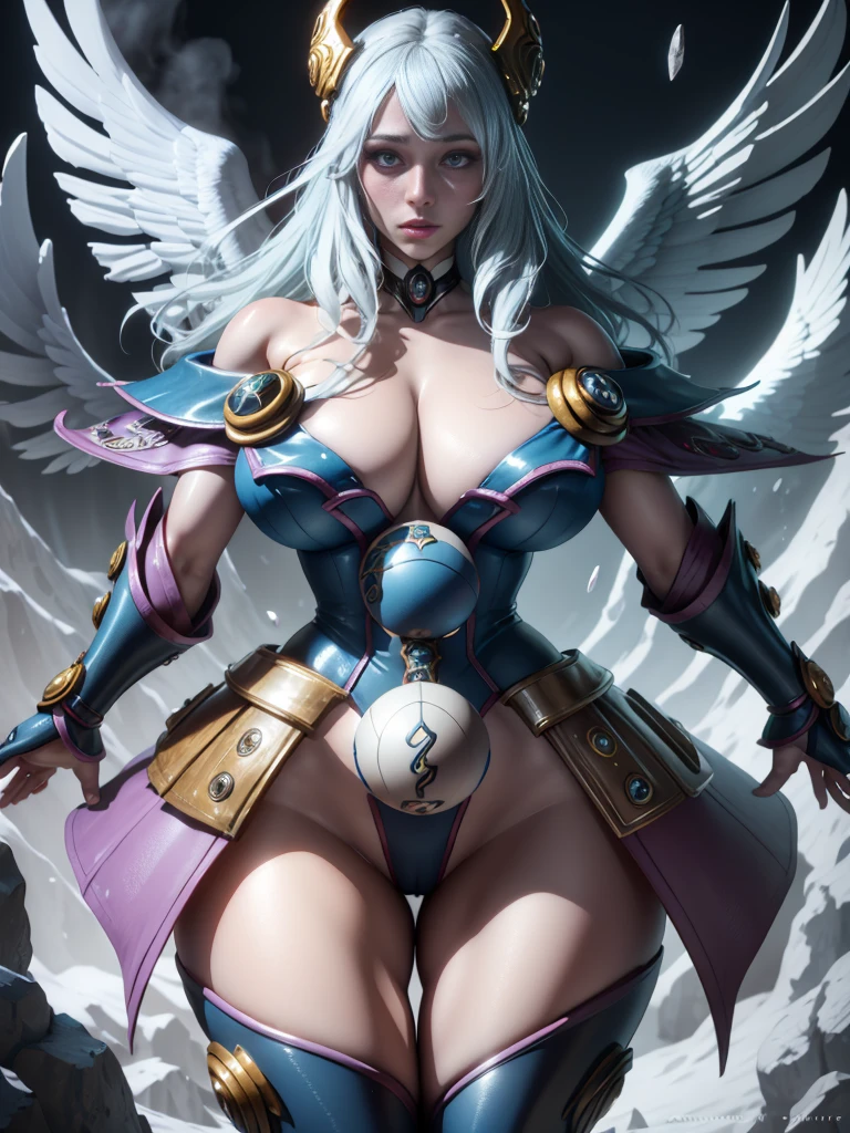Kinematic,The photorealistic dark wizard gils as an albino angel,colores vibrantes,fantasy,warm hue,surrealista,Photorealistic masterpiece with 8k resolution by Aaron Horkey and Jeremy Mann,Professional Photography,Volumetric Lighting Maximalist Photoillustration by Marton Bobzert,Intricately detailed 8K resolution concept art,complejo,elegante,expansivo,fantastical,Mythical Clouds