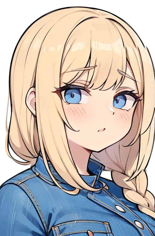 2D Illustration, anime, a painting portrait in fine arts, in manhwa style, {{Bishamon de noragami}}, 30 anos de idade,, mulher,1 garota, loiro, cabelo longo, olhos roxos, inventar, lindo, High definition, Obra de arte, melhor qualidade, alto detalhe, alto detalheed eyes, Grain Filter, detailed lips, high resolution, ultra-detalhado, retrato, mulher caucasiana, realistic proportions, Anatomicamente preciso, bochechas rosadas; alta qualidade, premiado, high resolution, 8K, ((altamente detalhado:1.3), com volumosos cabelos ondulados, With peach loiroe bangs and olhos roxos and voluminous lips, {{cropped preto}, ((jeans curtos)), Anime style illustration, Ganhar