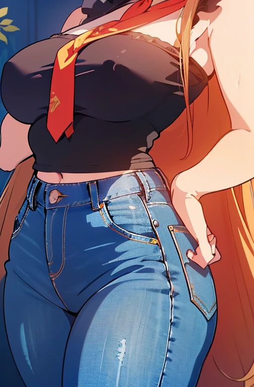 2D Illustration, anime, a painting portrait in fine arts, in manhwa style, {{Bishamon de noragami}}, 30 anos de idade,, mulher,1 garota, loiro, cabelo longo, olhos roxos, inventar, lindo, High definition, Obra de arte, melhor qualidade, alto detalhe, alto detalheed eyes, Grain Filter, detailed lips, high resolution, ultra-detalhado, retrato, mulher caucasiana, realistic proportions, Anatomicamente preciso, bochechas rosadas; alta qualidade, premiado, high resolution, 8K, ((altamente detalhado:1.3), com volumosos cabelos ondulados, With peach loiroe bangs and olhos roxos and voluminous lips, {{cropped preto}, ((jeans curtos)), Anime style illustration, Ganhar