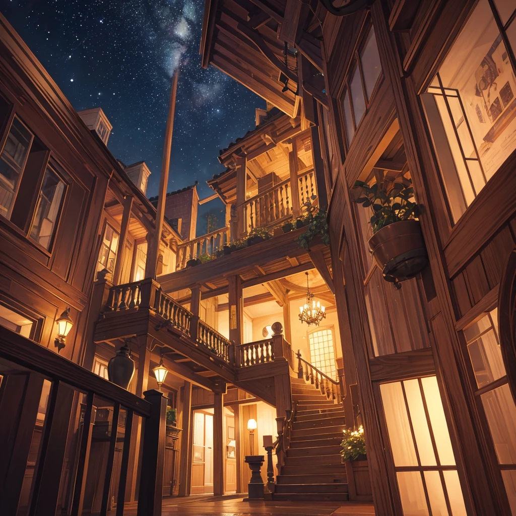 Looking up at the ceiling of the inn at night