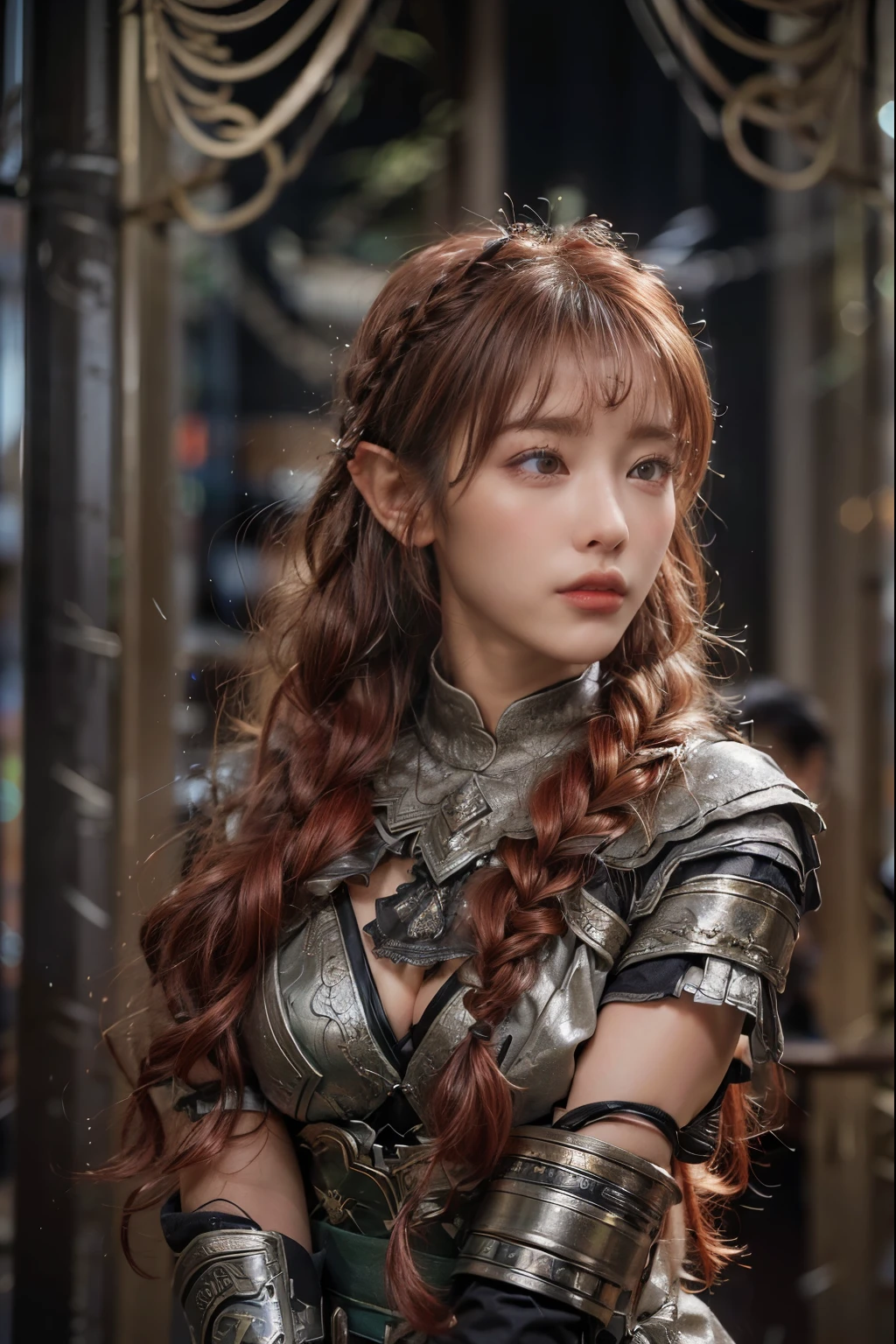 (main part, Realistic Portrait: 1.3), (Stunning image of an elven warrior with the appearance of Ariana Grande: 1.2), (extremamente bem definido, musculoso and female figure: 1.3), (red hair decorated with many braids: 1.3 ), (grosso, Sobrancelhas meticulosamente Moldadas:1.2), (symmetrical, Beautiful, e rosto impecavelmente perfeito:1.1), (vestido com um traje de guerreiro, Embracing your body:1.1), (In the background, an active volcano rises high, attracting attention:1.1), ( the gray sky sets a sombre tone:1.1), (his facial expression conveys the utmost seriousness:1.1), (Full body illustration of the elf's dominating presence:1.1), (a combination of awe-inspiring strength and ethereal charm:1.1), (A work of art that captures intensity of the legendary warrior:1.1), (Meticulous attention to detail enhances the authenticity of the scene:1.1)), cinematic, hyper-detailhado, detailhes insanos, Lindamente colorido, Motor Ireal, DOF, Super-Resolution, Megapixel, Cinematographic Lightning, anti-aliasing, FKAA, TXAA, RTX, SSAO, Post-processing, post-production, Mapeamento de tons, .cgi, VFX, SFX, Insanamente retailhado e intrincado, Hyper maximalista, hyperrealistic, volumetric, photorealista, ultra fotorreal, ultra-detalhado, detailhes intrincados, super retailhado, Colorido , volumetric lightning, HDR, realistic, motor irreal, 16k, sharp focus, octane render, (main part, realistic portrait: 1.3), (extremamente bem definido, musculoso and female silhouette: 1.3), (olhos verdes claros penetrantes emanando uma energy radiante:1.2), (grosso, Sobrancelhas meticulosamente moldadas:1.2), (symmetrical, Beautiful, e rosto impecavelmente perfeito:1.1), (vestido com um traje de guerreiro, Embracing your body:1.1), (master's part, Realistic portrait: 1.3), (full body photo: 1.4)