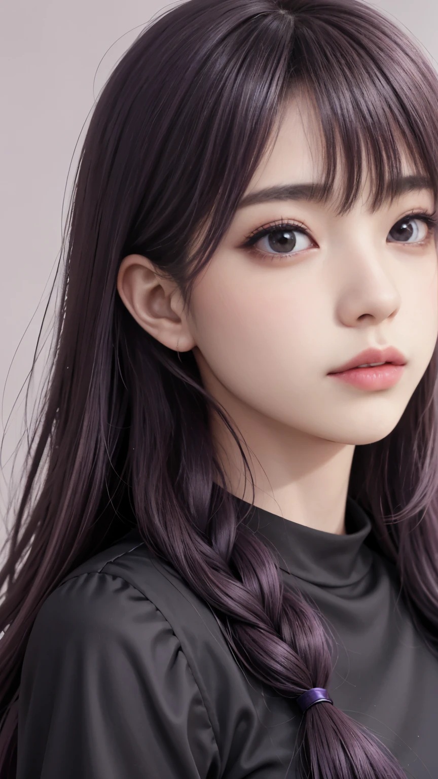 background（Black Night Sky，Big Moon），Woman close up，Wearing a white shirt、Purple Hair，Very long hair，very thick braids，Purple eyes，big ， realistic girl rendering, 8k artistic german bokeh, Enchanting girl, Realistic girl, Gurwitz, Gurwitz-style artwork, Girl Roleplay, Realistic 3D style, cgstation Popular Topics,, 8K Portrait Rendering,（Faithfulness，Faithfulness：1.4），Wear pink pajamas，巨big ，Sparkling eyes，Purple eyes