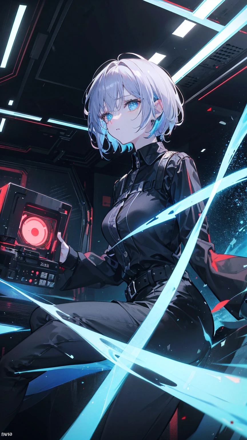 outdoor, Black, Wearing a black and red floral shirt, Wearing black dress pants, blue eyes, Glowing eyes, short hair, Gray skin, Club environment, night, Blue neon light, 8K, Unreal Engine, Very detailed, Reality,