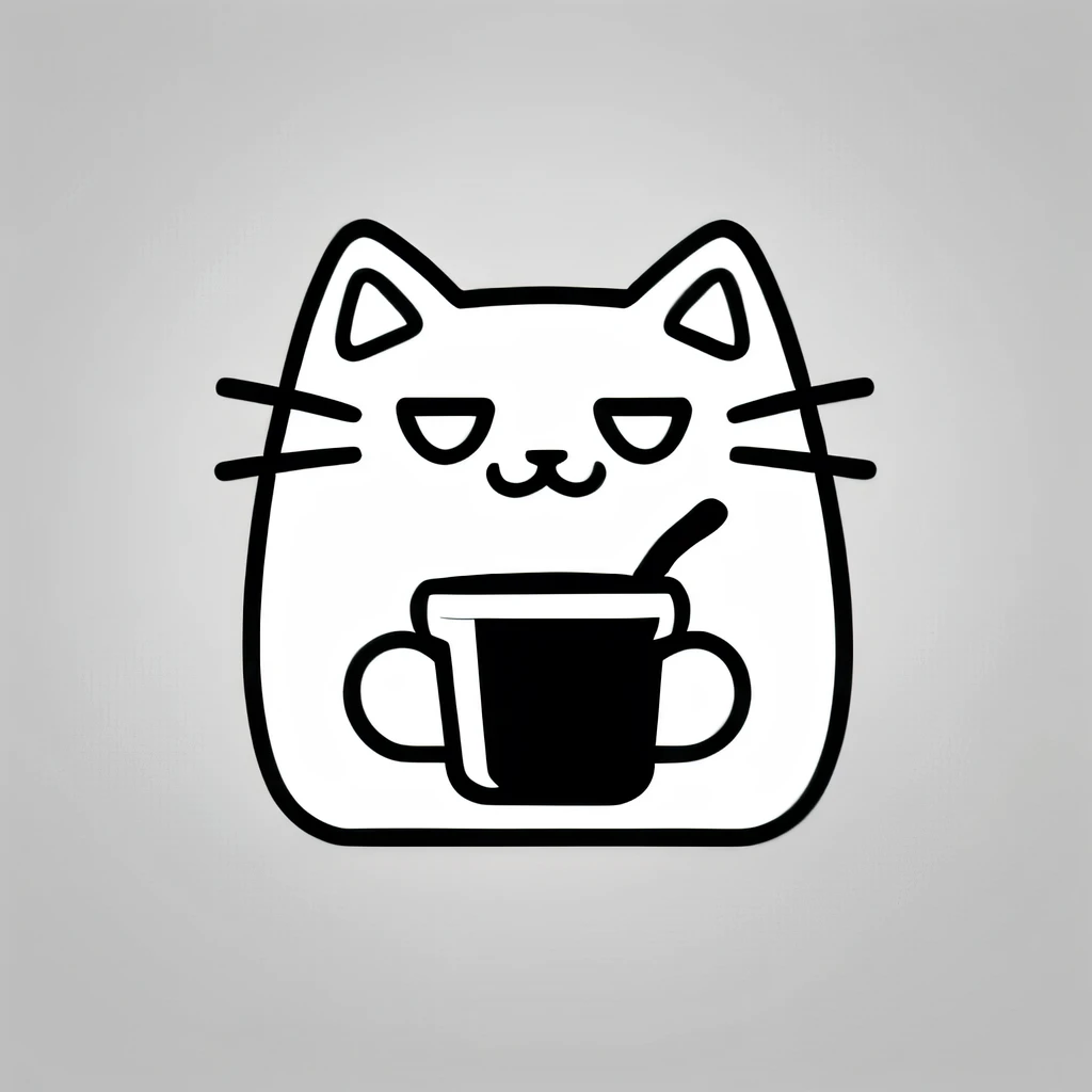 a logo for tapioca product. but the idea is like, someone or something tapping the tapioca or the milktea itself 
1 cat,simple background,white background,logo