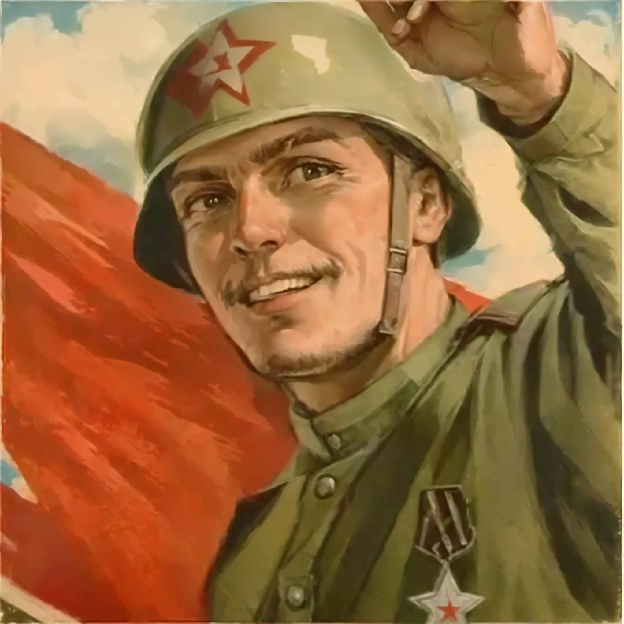 Score_9,Cheerful Soviet soldier, military uniform with ushanka, smiling, soviet poster, drawn as an outline coloring page, clean black lines, minimalistic style, vector illustration, high resolution, optimized for coloring.
