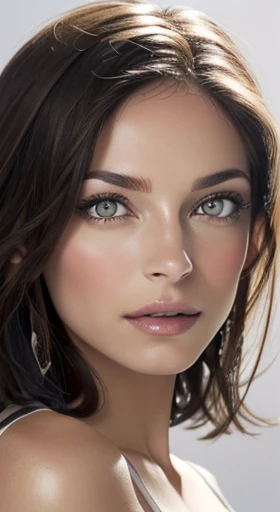 8K uhd、RAWphotograph、Model photo shoot、 European race、(masterpiece、highest quality、Photorealistic、High resolution、photograph:1.3)、Close-up、Focusing、Hot Model、slim、30 year old mature woman、Small face、No makeup、Short Hair、Dark Brown Hair、Fine beautiful eyes、Real Skin、(perfect body)、Sexy hot face、Erotic、Sexual gaze、slim、Sweat top、Detailed beautiful eyes、Glossy lips、Small breasts、Small breasts、Bust B cup、((Bright light、Dynamic lighting、Real、超Real、 realism、Realistic details、Cool beauty、Cool pose、Background gray、Plain grey background, super busty, medium breasts, puffy nipples, natural tits, soft pink areolas 