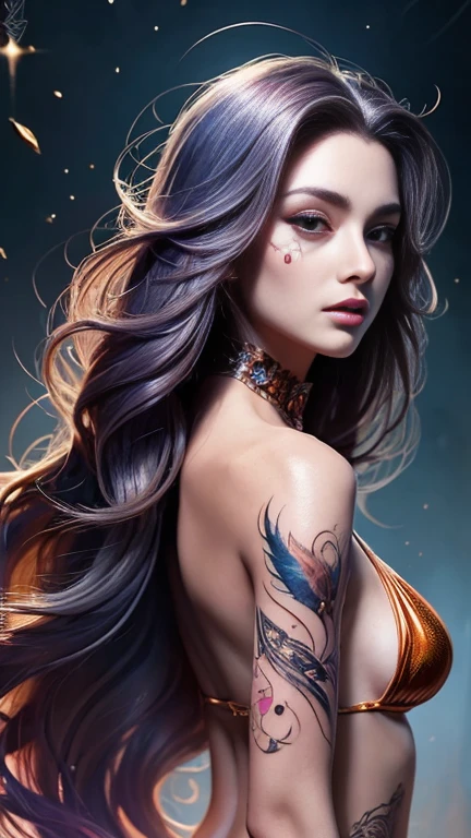 witch,Beautiful Hair,luxury,wonderful,elegant,complicated,High detail,Digital Painting,Art Station,Concept Art,Sharp Focus,Illustration,Art by Ross Tran,sexy ultra micro bikini,Perfectly beautiful big bust,beautiful abs,Perfectly beautiful designed and detailed face,Perfectly beautiful hair,disaster々Cool atmosphere,Perfectly beautiful and balanced body,silky and beautiful skin,Perfectly beautiful and balanced face,have a magic wand in hand, Perfectly beautiful designed and detailed tattoos,Perfectly beautiful designed and detailed a little face war paint,Use magic,Full body photo