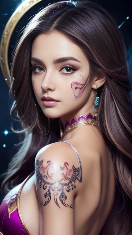 Wizard,witch,Beautiful Hair,luxury,wonderful,elegant,complicated,High detail,Digital Painting,Art Station,Concept Art,Sharp Focus,Illustration,Art by Ross Tran,sexy ultra micro bikini,Perfectly beautiful big bust,beautiful abs,Perfectly beautiful designed and detailed face,Perfectly beautiful hair,disaster々Cool atmosphere,Perfectly beautiful and balanced body,silky and beautiful skin,Perfectly beautiful and balanced face,have a magic wand in hand, Perfectly beautiful designed and detailed tattoos,Perfectly beautiful designed and detailed a little face war paint,Use magic,Full body photo,Beauty