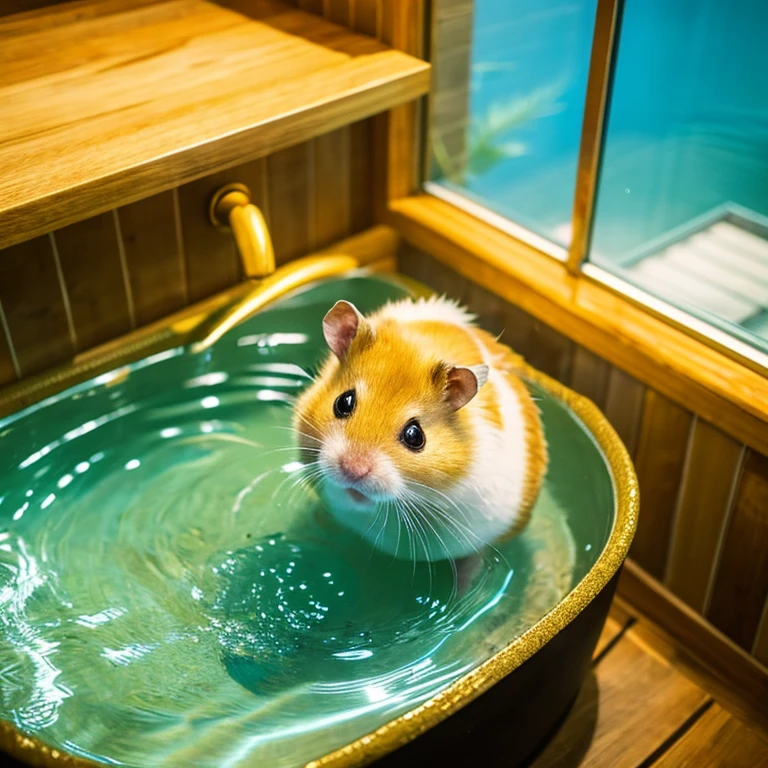 Golden hamster bathing scene。