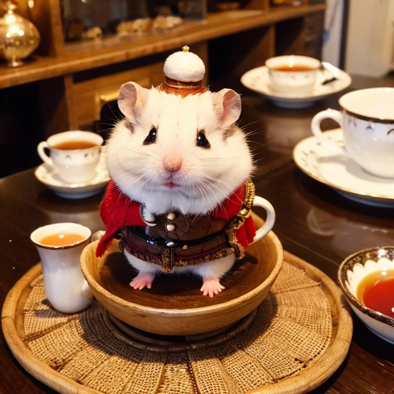 Dwarf Campbell Hamster having tea party with friends