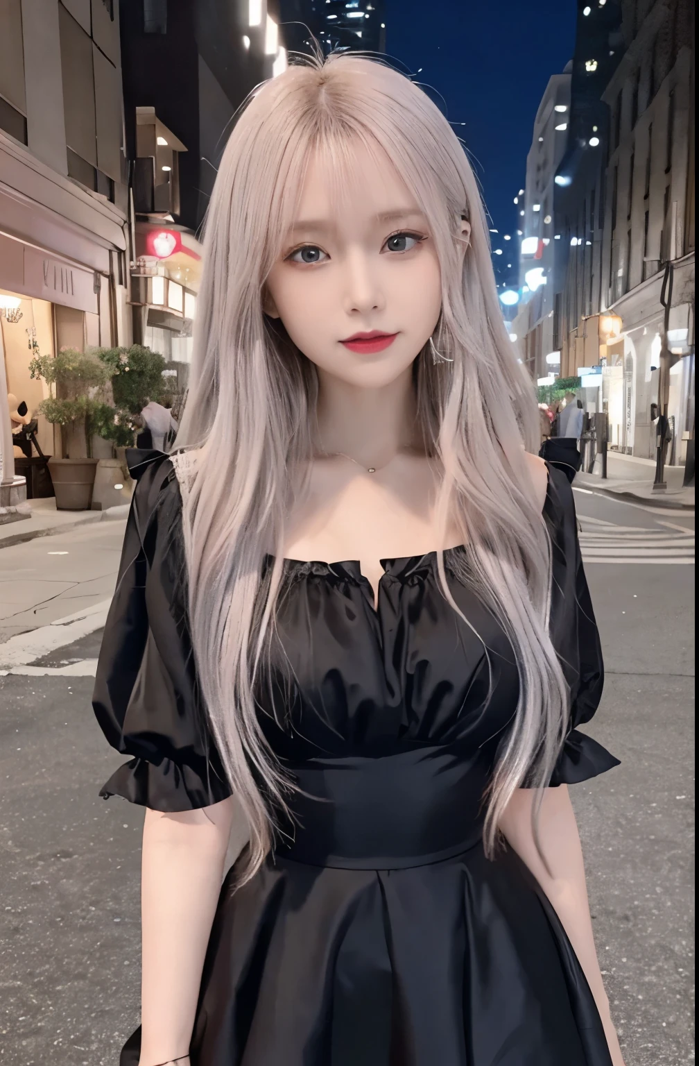 {Tabletop}, highest quality, {{{{{{Tabletop}}}}}}, {{{{{{Game CG}}}}}}, {{{{{{Best Shadow}}}}}}, {Lighting}, {{{{{{{{Dynamic Angle}}}}}}}}, {{{Beautiful night view}}}, {{{{{Building Street}}}}}, {{One Girl}}, {Lady}, {{{{Ultra-Real 8K, Hmph,}}}}, {{{{Skirt flutters}}}}, Realistic, {{highest quality}}, {{{Super detailed}}}, {{{Best illustrations}}}, {{{{Very delicate and beautiful}}}}, {Glowing Earrings}, {Beautiful red eyes}, {eyelash}, {Round eyes}, {{{Gemstone Eyes}}}, {Sparkling eyes}, {Glowing Eyes}, {{Sparkling eyes}}, {In detail}, {{Beautiful detailed girl}}, {{{{{{{{{{Wind}}}}}}}}}}}, {{{{{{{Floating Hair}}}}}}} , {{{{Narrow Face}}}}, {lipstick}, {{{clavicle}}}, {{{Big Breasts}}}, {Reman}, {{{{{{{{Ridiculously long hair}}}}}}}}, {{{{{Delicate and beautiful face}}}}}, {{{Half Up / Upstyle}}}, {{{white gradation hair}}}, {Shiny Hair}, {Shiny skin}, {{{{Red skin}}}}, {{Hair in one eye}}, {{{{See-through outerwear}}}}, {{{{{{Black Dress}}}}}}}, Gothic Lolita、Mini Dress、{{{{{Bright red inner hair}}}}, {{{{{{be impressed}}}}}}, {{{{{Gentle expression}}}}}, {{{Pointing finger up}}}, Browsing Caution,