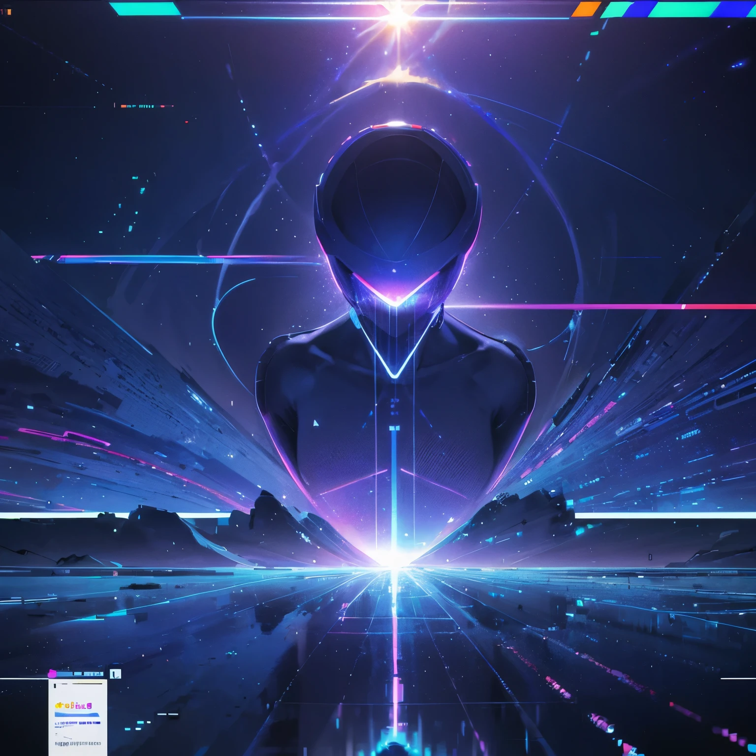 ((pixel art)), internet, hyperlink, information flow, light rays, acceleration, electronic, surfing on the sound wave, abstract, space, vast, cinematic, light grid, robotic, purple and blue, low saturation, void, web, neural network, dot graph, connection, network, holo city, stars, universe, virtual reality, cyberspace, blackhole