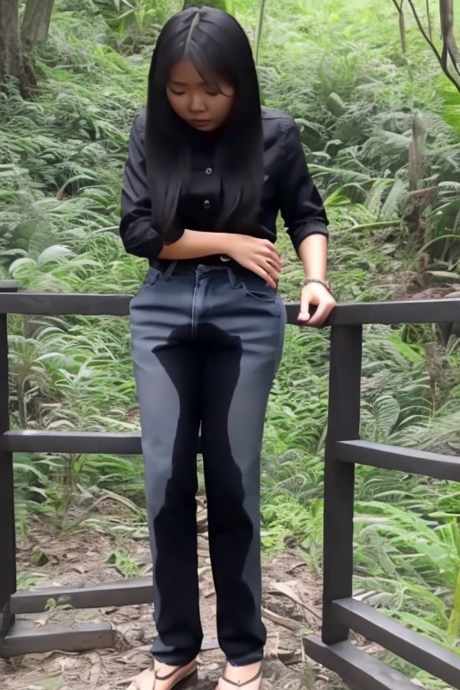 Indonesia Girl sees the ghost and pees her pants in fright.