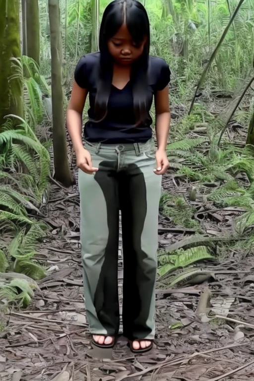 Indonesia Girl sees the ghost and pees her pants in fright.
