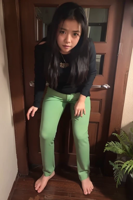 Indonesia Girl sees the ghost and pees her pants in fright.