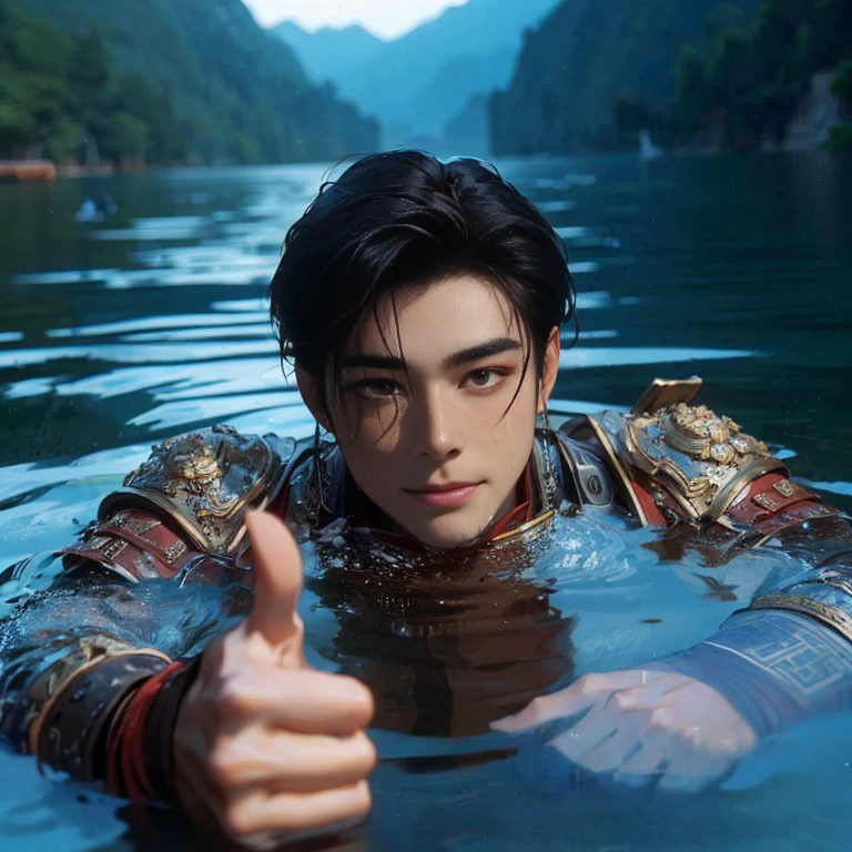 (Best Quality:1.2), (high resolution:1.2), (beautiful face and eye:1.5), (sharpest focus:1.2), (Ultra-realistic Photo:1.2), (Ultra-precise Photo:1.2), (Depth of field:1.2), (8k high resolution:1.2). (perfect ???????:1.2), 
(nice hands:1.5), (perfect hands:1.5), (One drowning Chinese man:1.2), (Very young and beautiful Chinese man:1.0), (Smiling thumbs up in a state of resignation:1.2), (Looking up angle:1.2), 
(Chinese warrior in very light clothing, beaten up:1.0), (Majestic Chinese river:1.0), (Cynical smile:1.0), (Giant battleship:1.0), (Mars shining reddish-red in the night sky:1.2), 