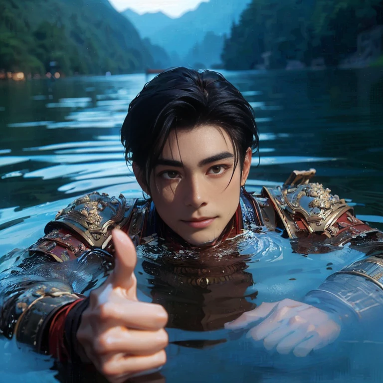 (Best Quality:1.2), (high resolution:1.2), (beautiful face and eye:1.5), (sharpest focus:1.2), (Ultra-realistic Photo:1.2), (Ultra-precise Photo:1.2), (Depth of field:1.2), (8k high resolution:1.2). (perfect anatomy:1.2),
(nice hands:1.5), (perfect hands:1.5), (One drowning Chinese man:1.2), (Very young and beautiful Chinese man:1.0), (Smiling thumbs up in a state of resignation:1.2), (Looking up angle:1.2),
(Chinese warrior in very light clothing, beaten up:1.0), (Majestic Chinese river:1.0), (Cynical smile:1.0), (Giant battleship:1.0), (Mars shining reddish-red in the night sky:1.2),