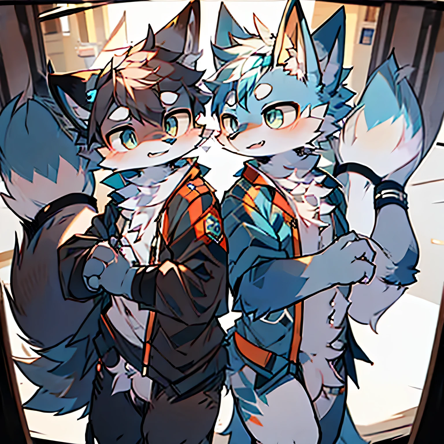 Blue fur Canine Fox motif Uniform Train