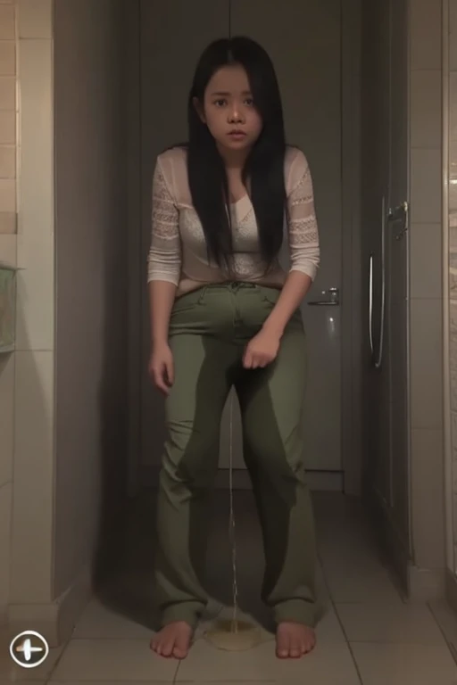 Indonesia Girl sees the ghost and pees her pants in fright.