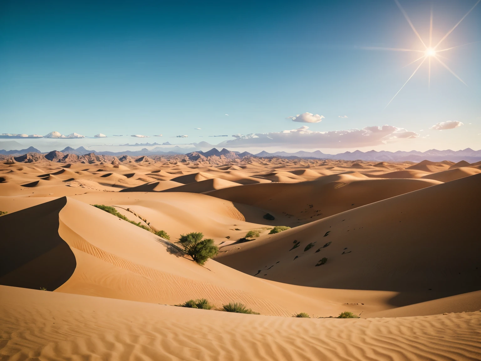 Photorealistic, ultra-detailed, exquisite scene, still life photography, the sun is setting over a desert landscape, inspired by roger deakins, reddit, unreal 6 breathtaking detailed, the sun is shining wide shot, death stranding, cinematic view!!!, ultra-realistic, photorealism, photography, 8k UHD, photography, a touch of surrealism.