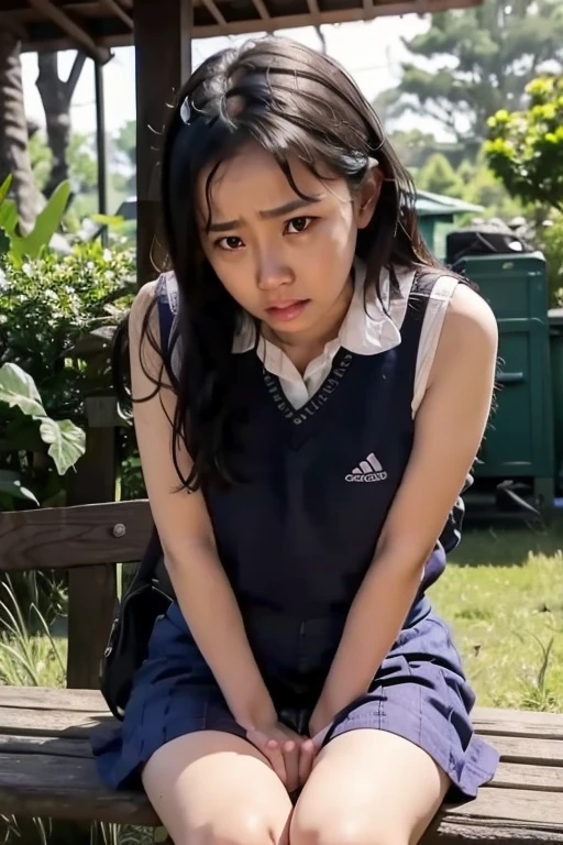 Indonesia school girl wets herself in fear.