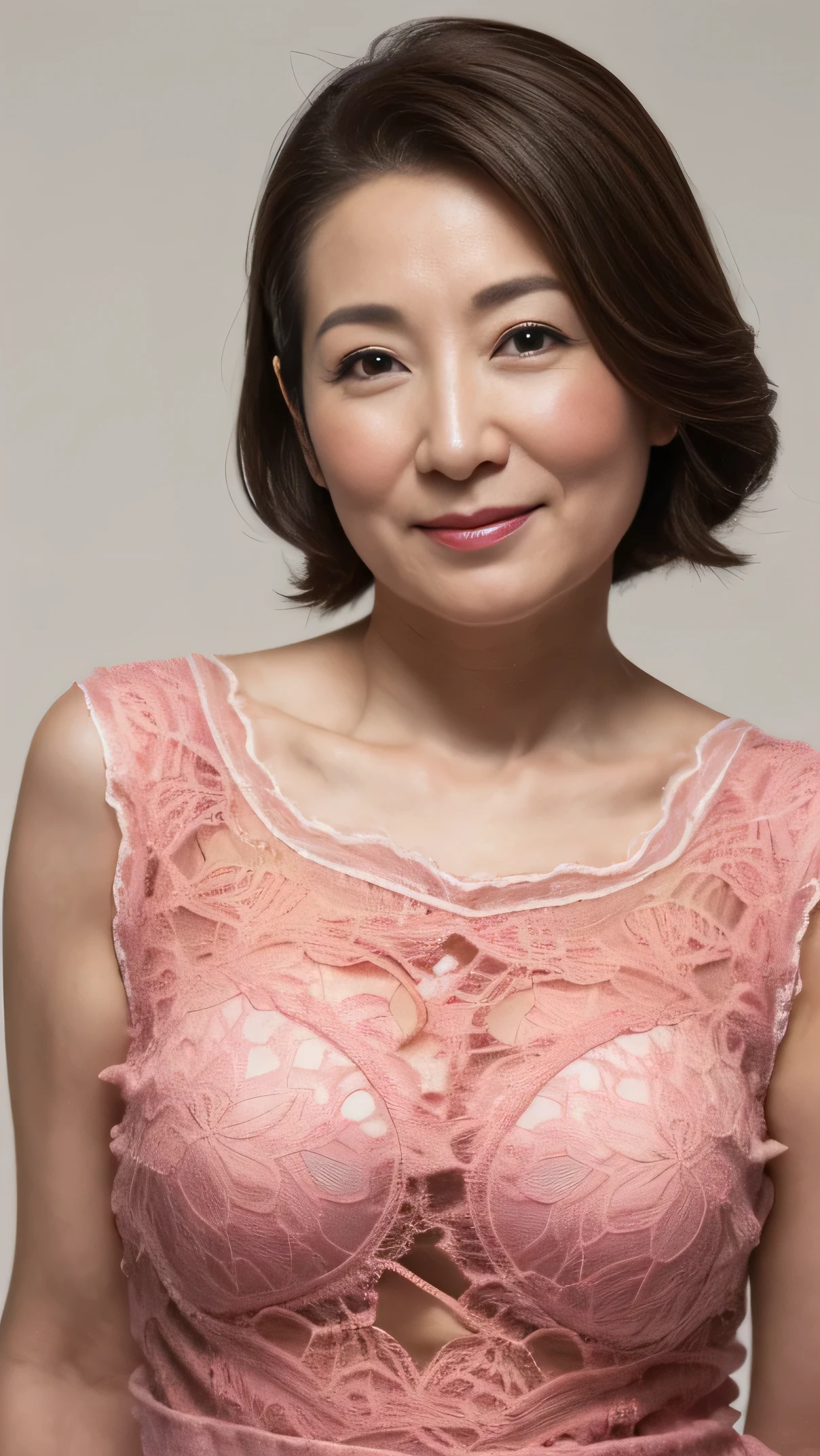 Flat color background, Fancy makeup, gravure, Correctly depict lips, natural make up, from the chest up, masutepiece, Best Quality, Ultra-detailed, Photorealistic, super detailed skin, Perfect Anatomy, (1 japanese mature woman), (Solo), 100 years old, Large breasts, Mature Woman Politician, glamor, A sexy, Chromo-white skin, Looking at Viewer
