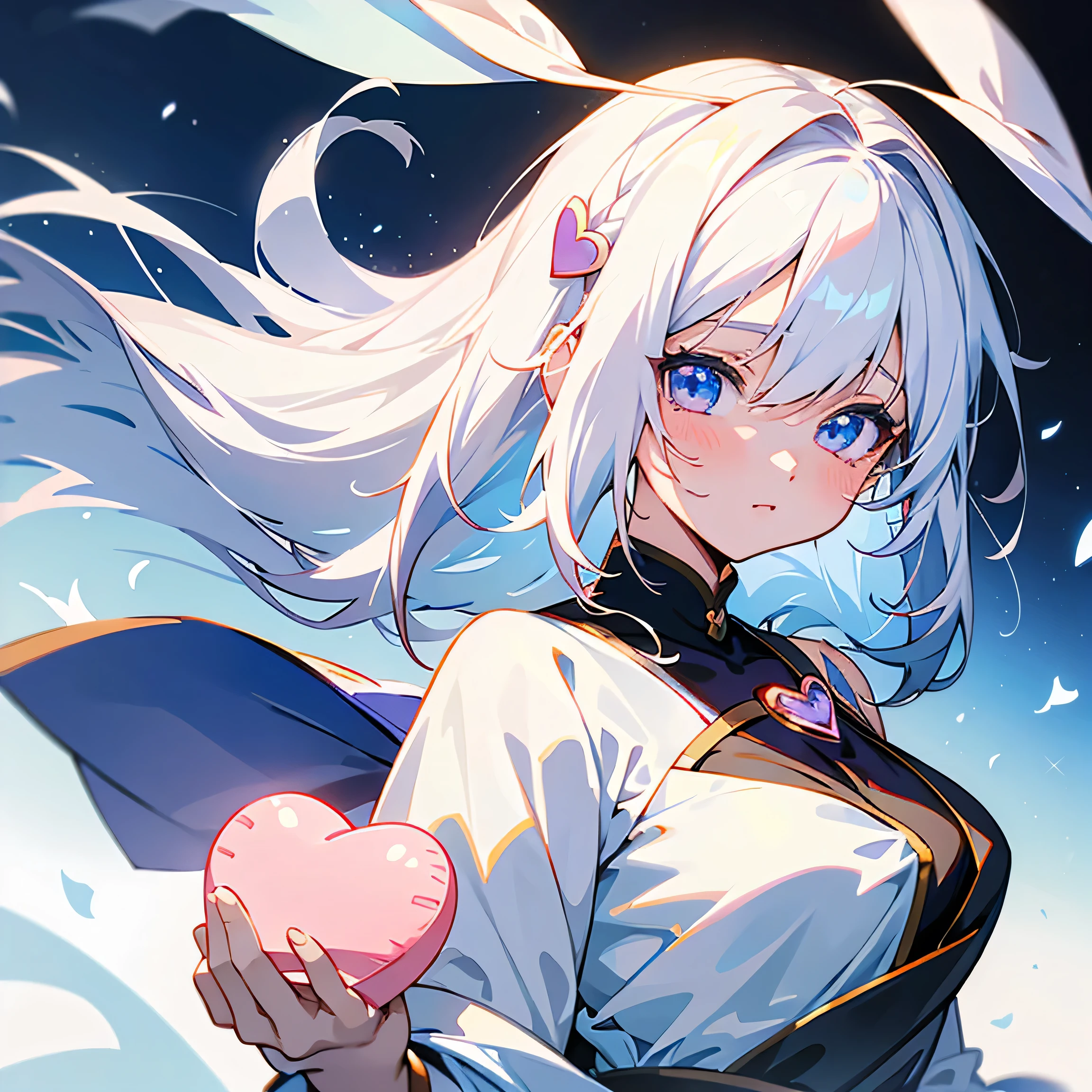 Anime Girl holding a heart with a lot of hearts flying around her, Cute girl anime visual, cute Anime Girl, cute Anime Girl portraits, cute Anime Girl portrait, perfect white haired girl, anime art wallpaper 8 k, extremely cute Anime Girl face, white hair girl, (Anime Girl), , Cute anime, anime best girls，Girl avatar，No shawl distribution