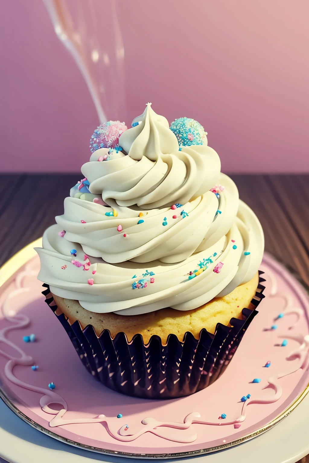 This is a sweet and delicious and cozy image with realistic cupcakes, creamy frosting, detailed frosting, and various sweets. A group of adorable and kawaii-decorated cupcakes are ((artfully arranged)). The cupcakes and assorted sweets should be the main focus of the image. Generate an image that looks delectable and makes me want to eat the cupcakes. Include a lot of visual interest. Include whipped frosting, swirled frosting, drippy frosting, dripping frosting, whirled frosting, lots of colors, pastel sweets, frosting, sprinkles, delicious, cream cheese frosting, beautiful swirls, and interesting details. ((((masterpiece))))
