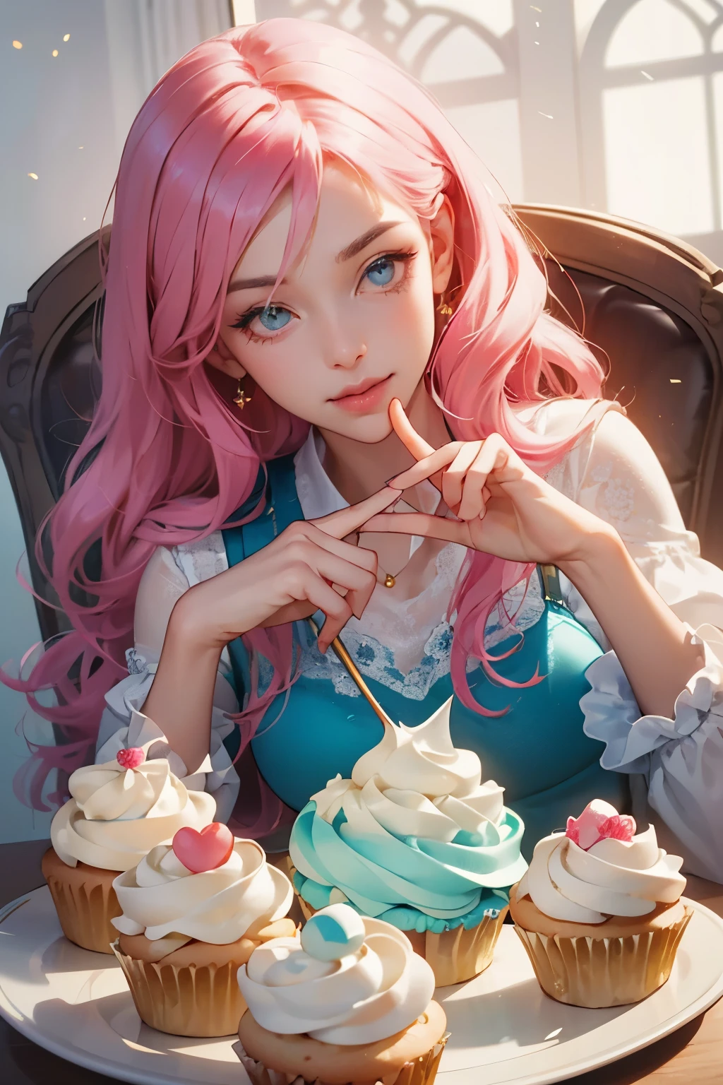 Generate enchanted cupcakes in the style of Laura Rester. This delectable image includes sugary delights and whimsical wonders artfully arranged. Magic and sweetness collide in this adorable and delicious image. This is a sweet and delicious and cozy image with realistic cupcakes, creamy frosting, detailed frosting, and various sweets. A group of adorable and kawaii-decorated cupcakes are ((artfully arranged)). The cupcakes and assorted sweets should be the main focus of the image. Generate an image that looks delectable and makes me want to eat the cupcakes. Include a lot of visual interest. Include whipped frosting, swirled frosting, drippy frosting, dripping frosting, whirled frosting, lots of colors, pastel sweets, frosting, sprinkles, delicious, cream cheese frosting, beautiful swirls, and interesting details. ((((masterpiece))))