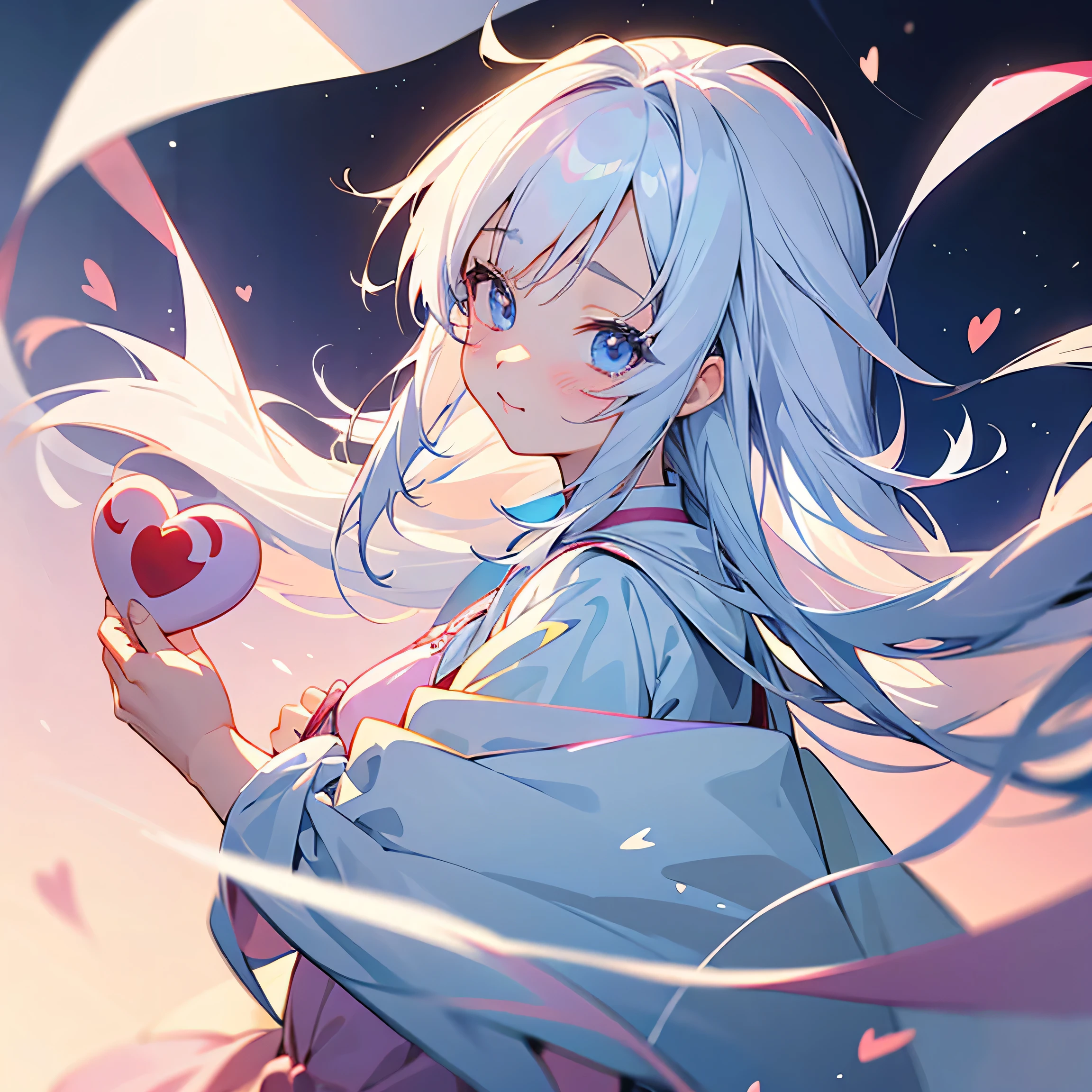 Anime Girl holding a heart with a lot of hearts flying around her, Cute girl anime visual, cute Anime Girl, cute Anime Girl portraits, cute Anime Girl portrait, perfect white haired girl, anime art wallpaper 8 k, extremely cute Anime Girl face, white hair girl, (Anime Girl), , Cute anime, anime best girls,Girl avatar,No shawl distribution