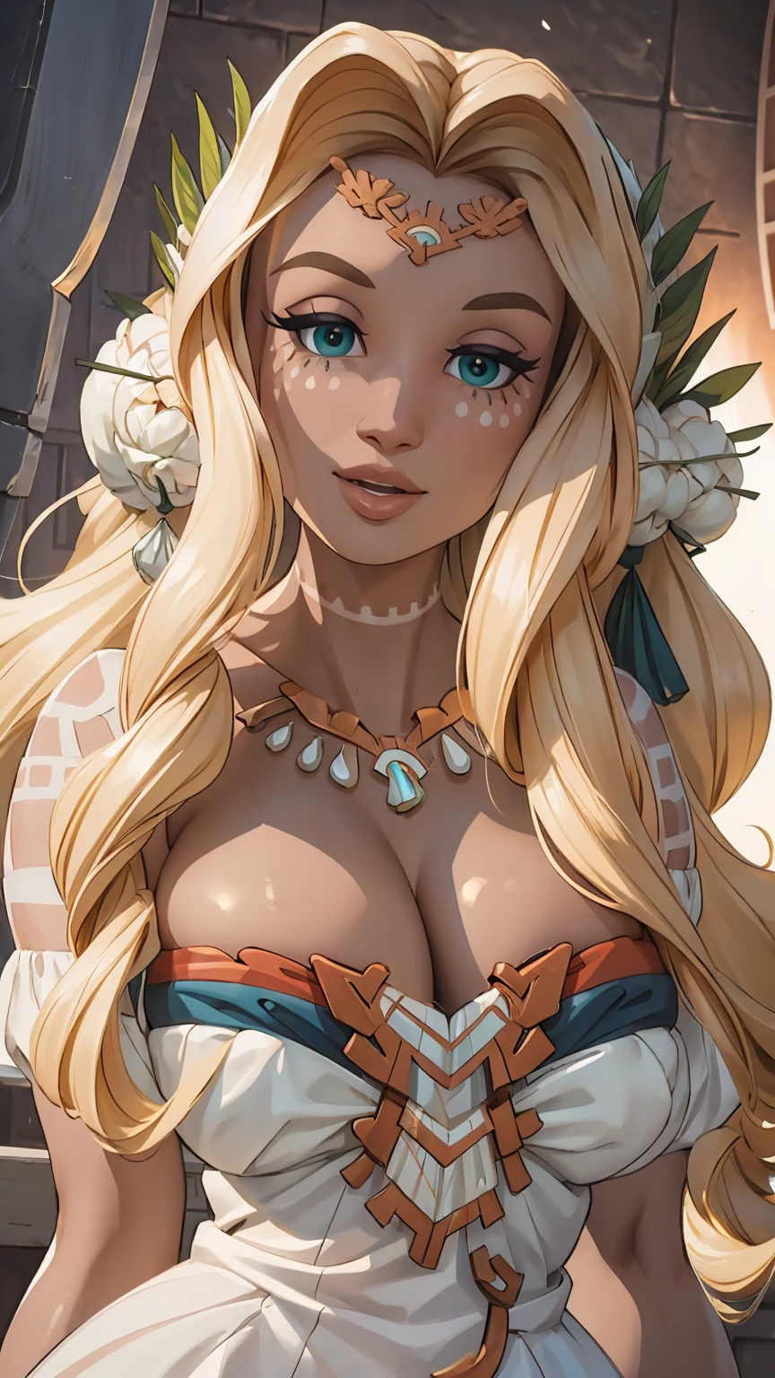 ((masterpiece)), ((best quality)), (detailed), perfect, solo, sonia, gorgeous woman with cleavage, luscious lips, long hair, huge breast, deep cleavage, huge breasts, sexy,