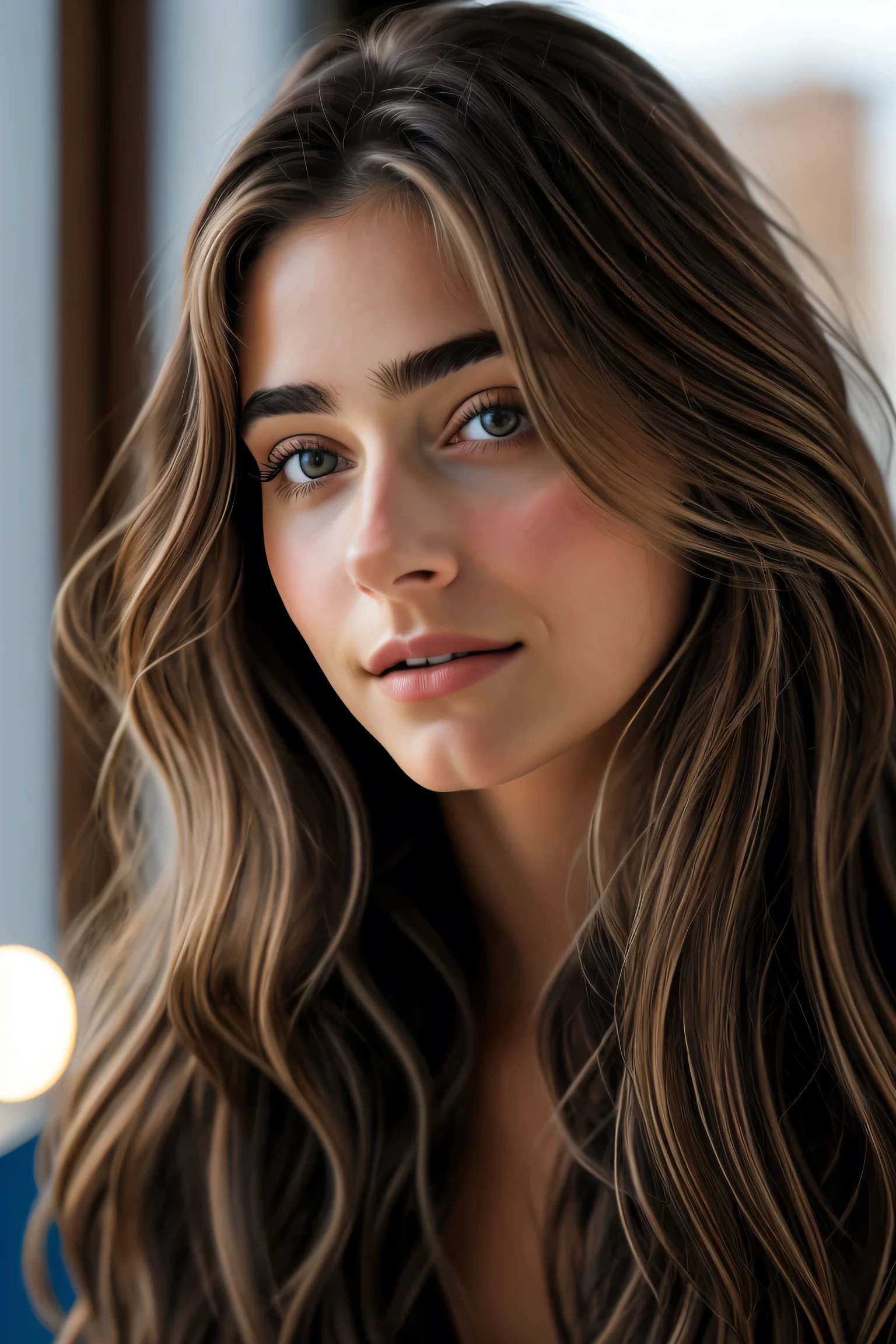 1 person, (Realist:1), Brown Hair, Long Hair, iris, Happy、Spanish