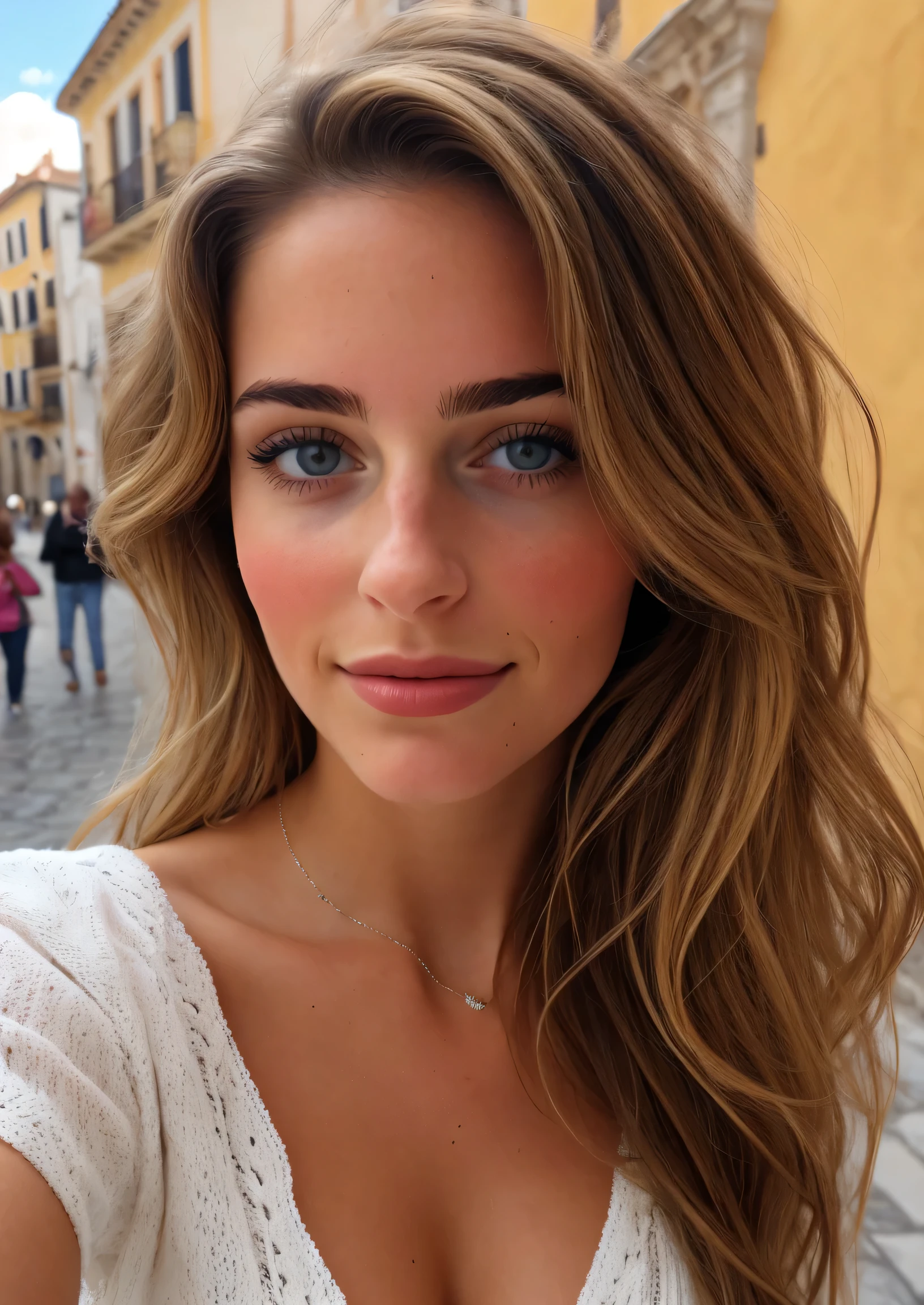 Beautiful young woman taking a selfie, Taken with iPhone camera、Spanish Beauty