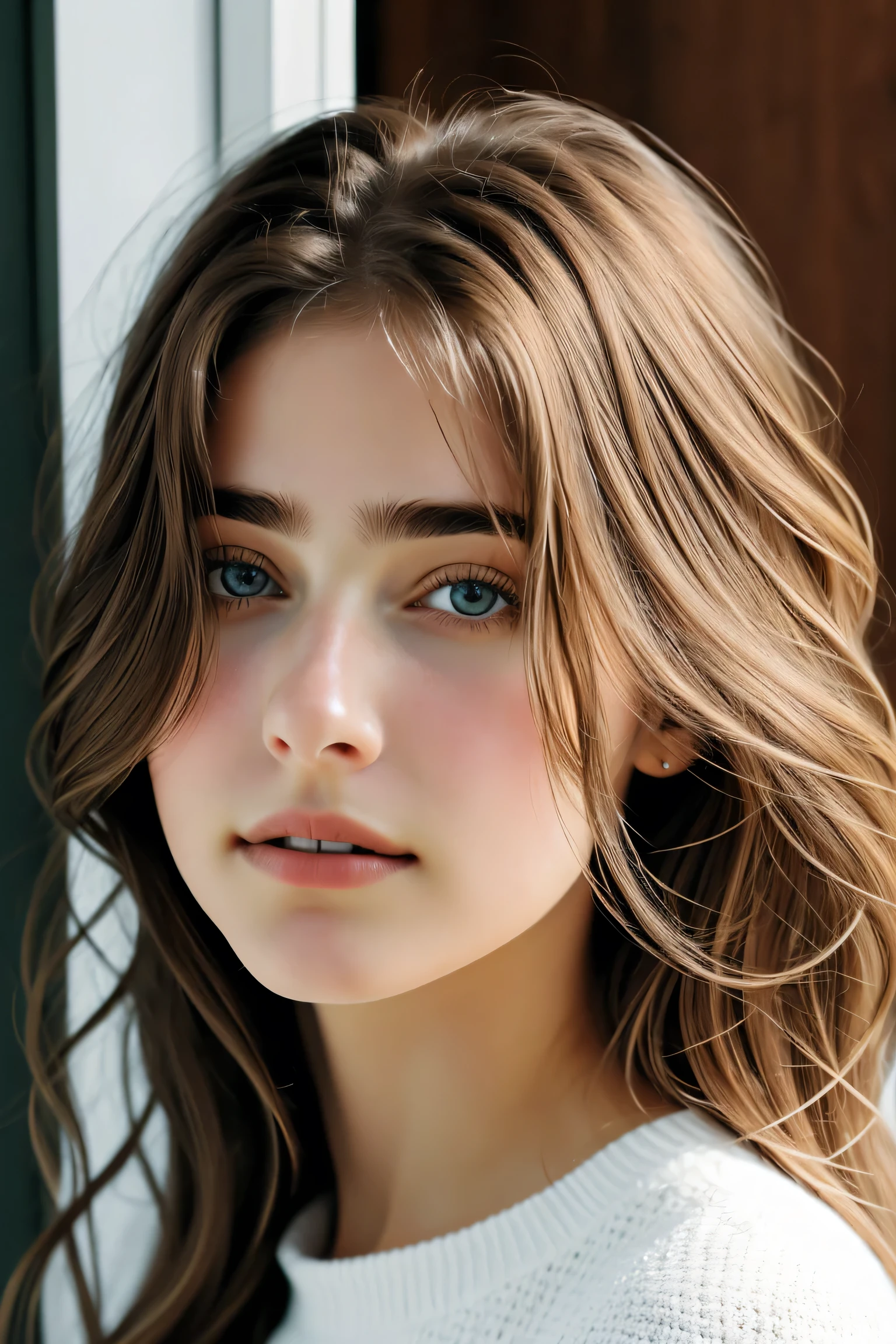 1 person, (Realist:1), Brown Hair, Long Hair, iris, Happy、White beauty。