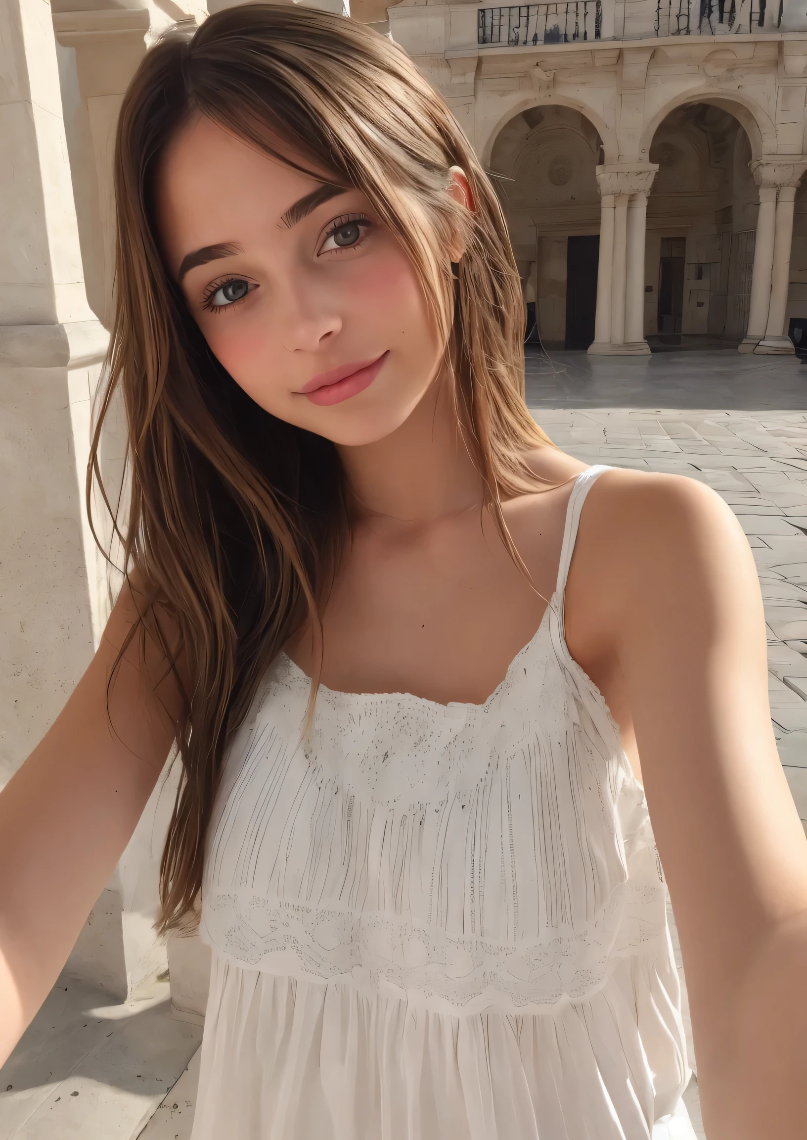 Beautiful young woman taking a selfie, Taken with iPhone camera、Spanish Beauty