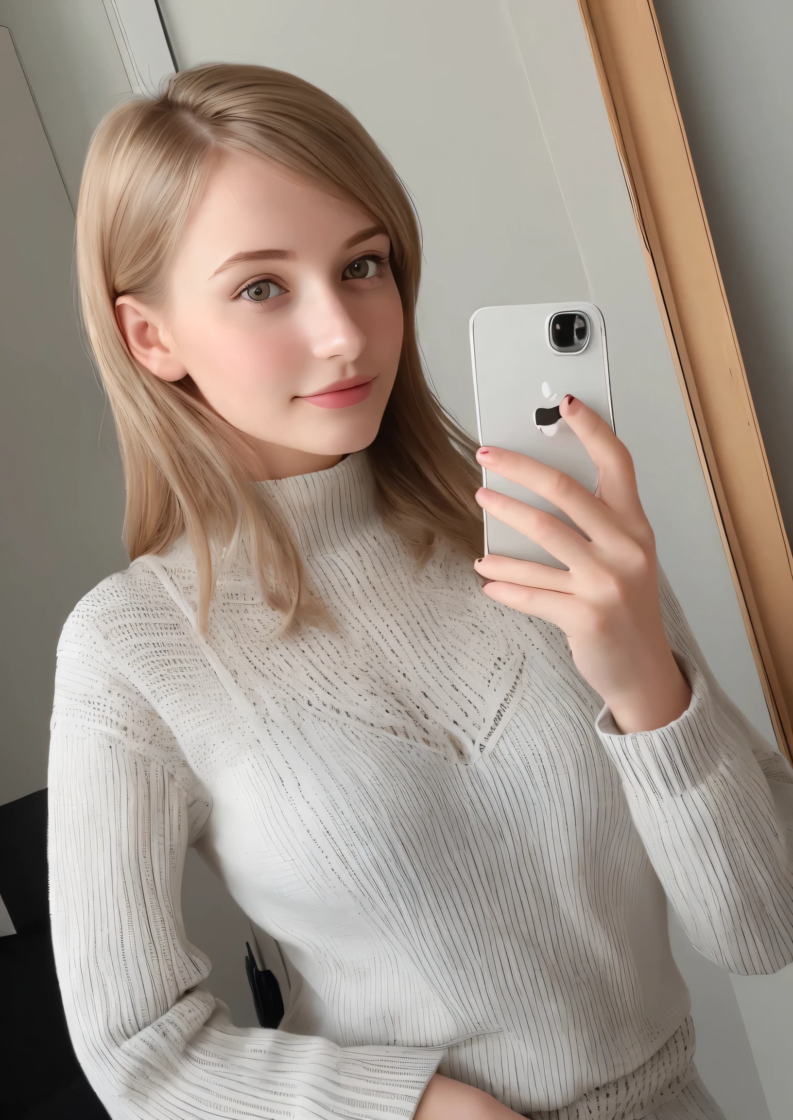 Beautiful young woman taking a selfie, Taken with iPhone camera、Swedish Beauty