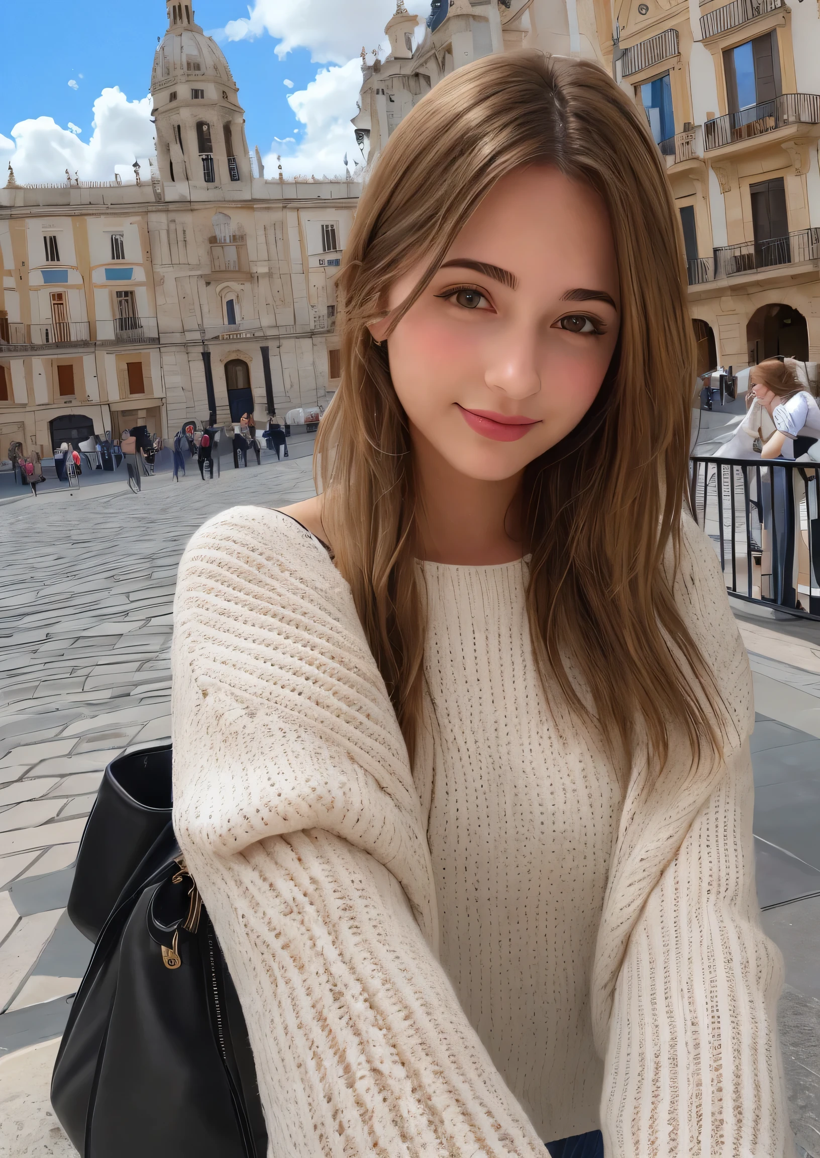 Beautiful young woman taking a selfie, Taken with iPhone camera、Spanish Beauty
