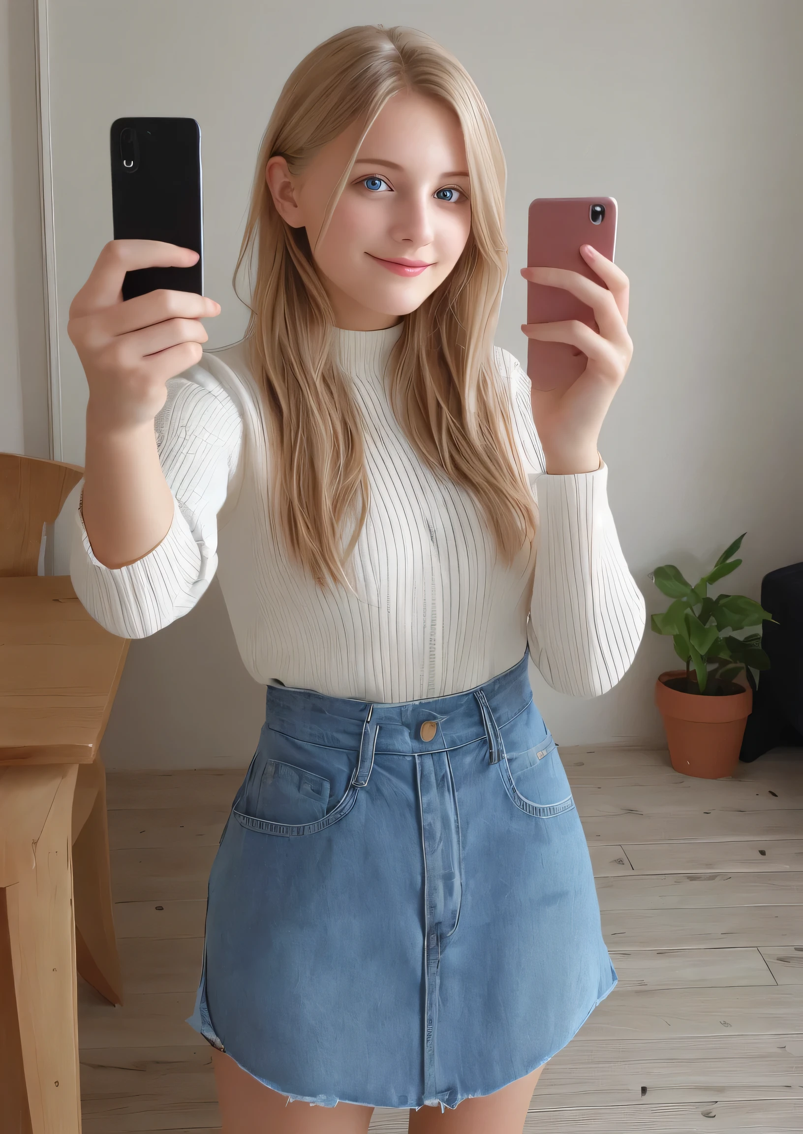Beautiful young woman taking a selfie, Taken with iPhone camera、Swedish Beauty