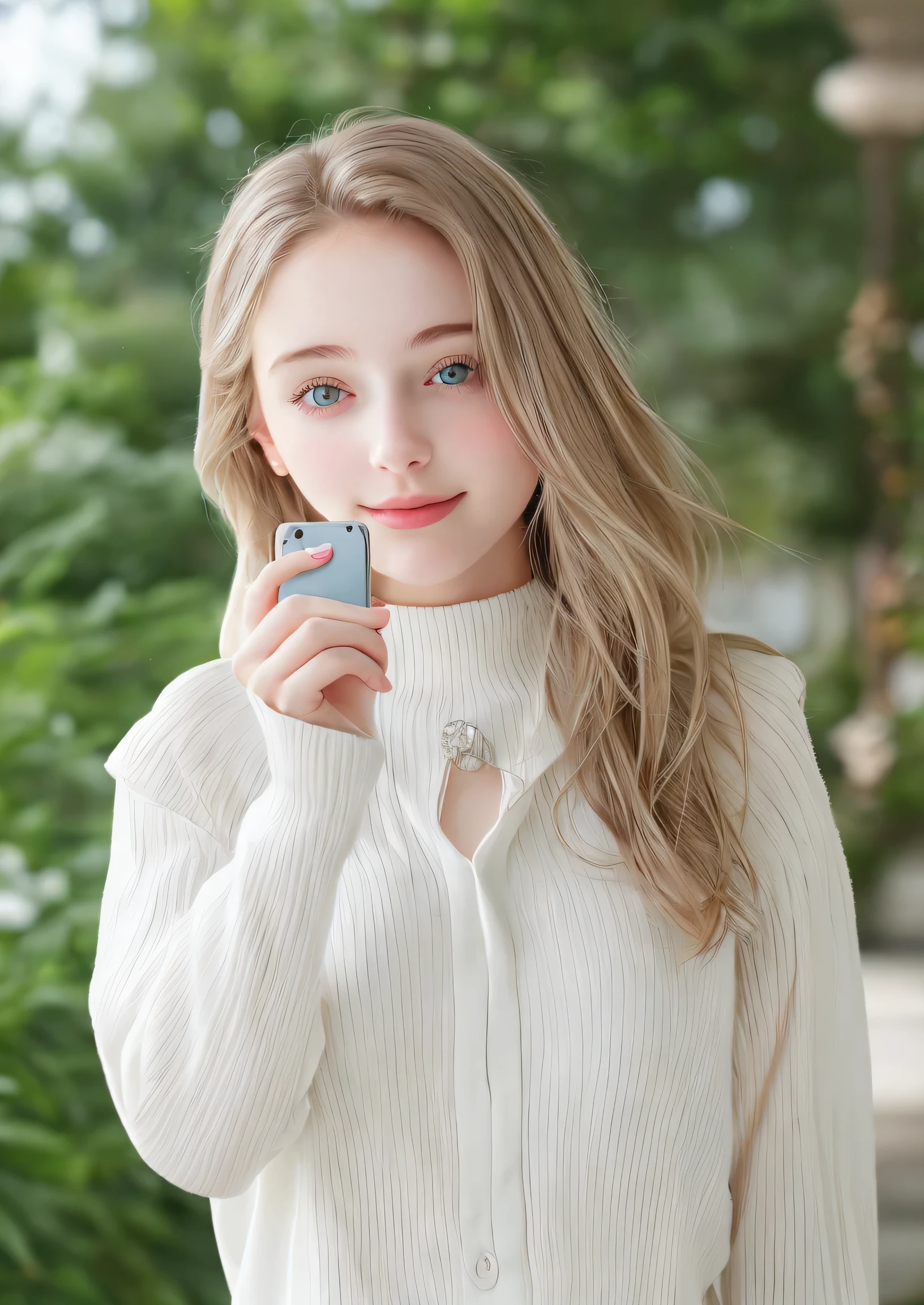 Beautiful young woman taking a selfie, Taken with iPhone camera、White beauty