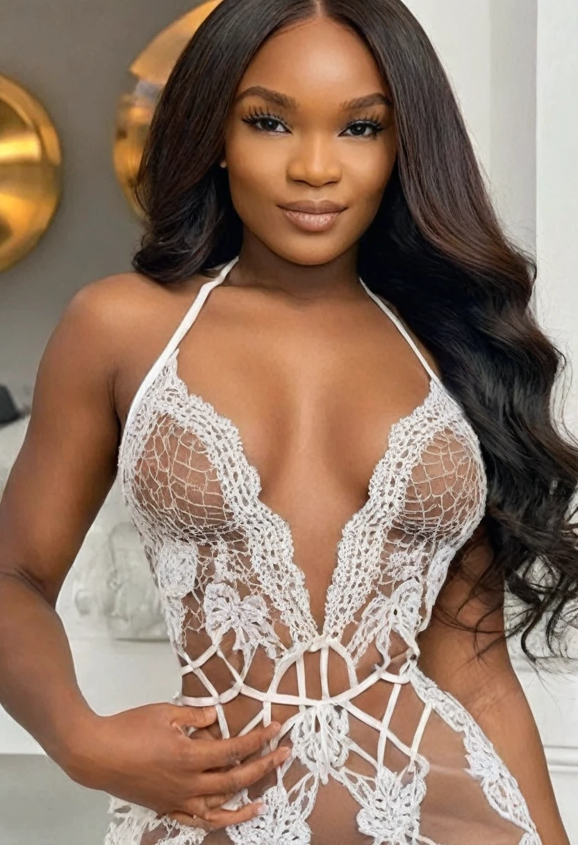 (best high quality:1.2), 8k, extremely detailed, (High details:1.2), ((perfect anatomy in hands)), (Hotlexi woman), Solo, African female with straight hair, (dress),