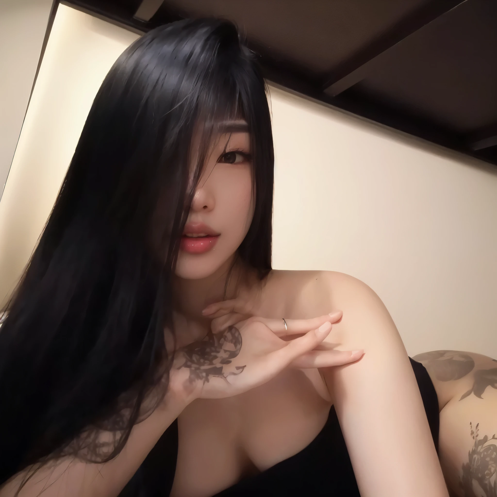 Asiatica, coreana, seios volumosos, fleshy lips, cabelo preto