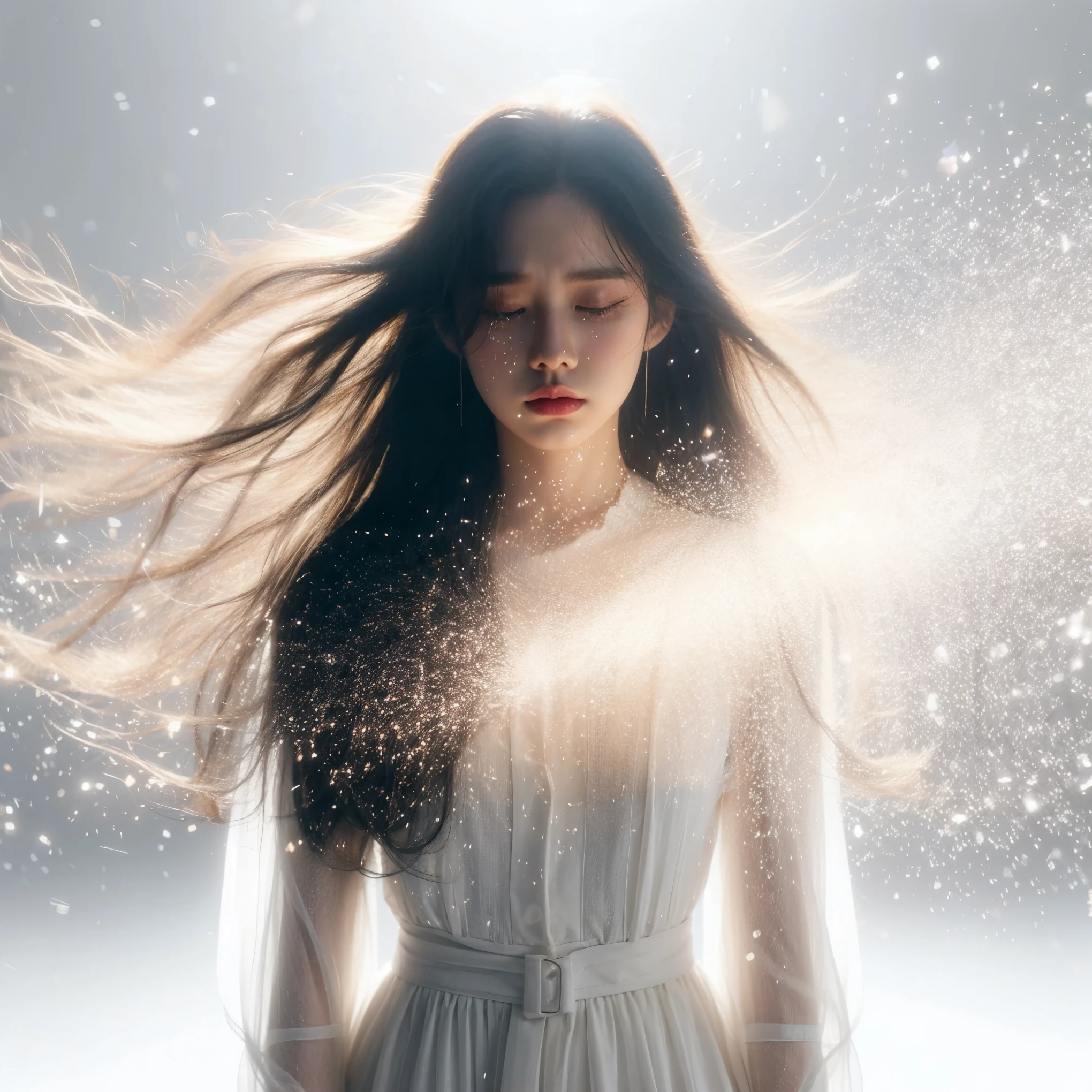 A woman in a white dress standing in the snow - SeaArt AI