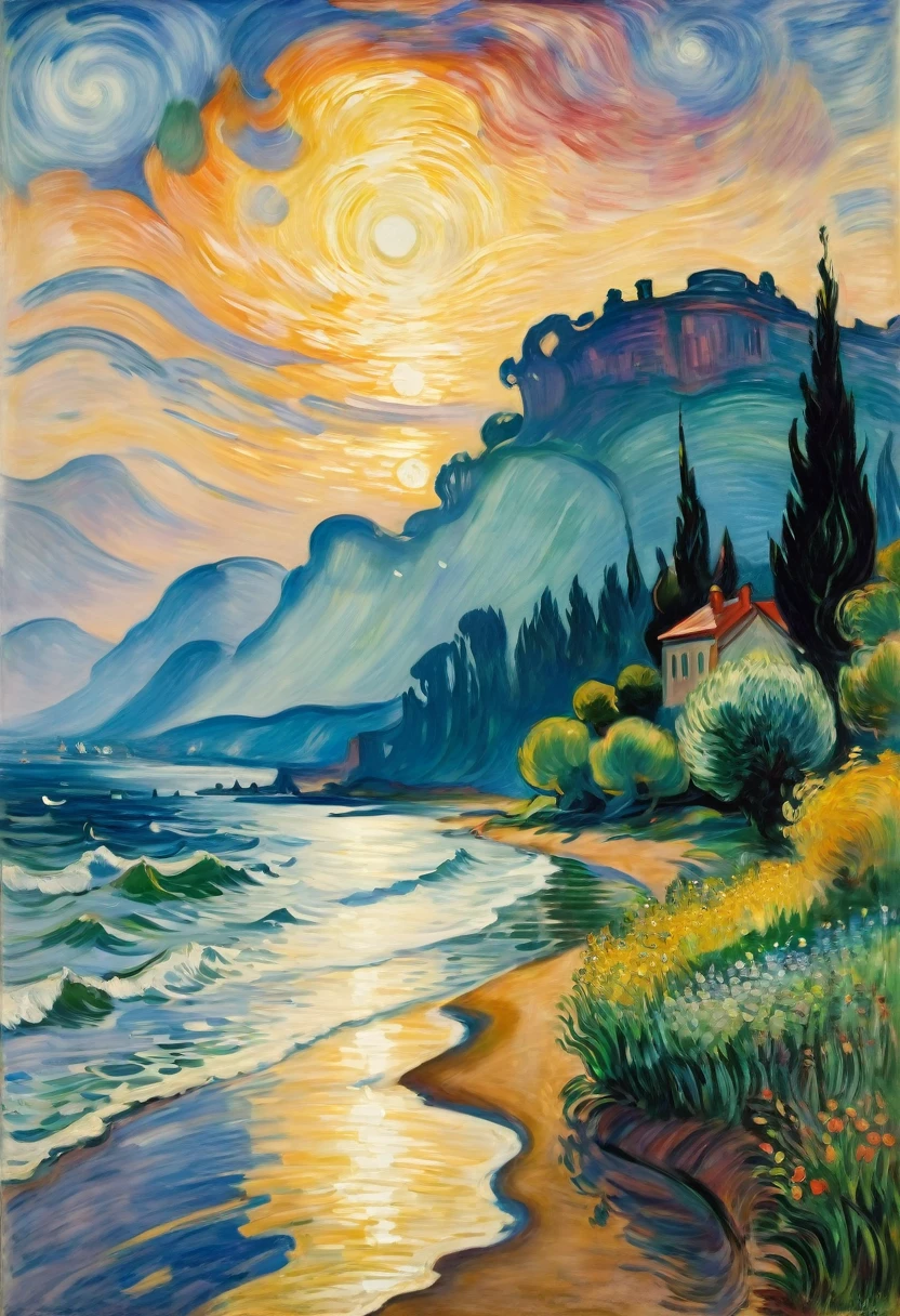 by Claude Monet and Edvard Munch, best quality, masterpiece, very aesthetic, perfect composition, intricate details, ultra-detailed