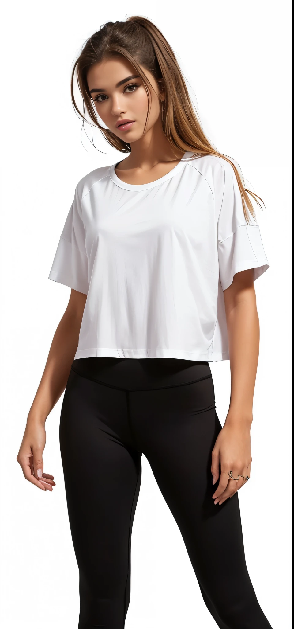 a woman in a white shirt and black leggings is on a skateboard, camiseta branca, Topo branco, camiseta branca, camiseta branca, corte superior, camisa de malha, plain camiseta branca, com camiseta rasgada, roupas esportivas, sports bra and shirt, corte superior, vestido com uma camiseta branca, usando tops curtos