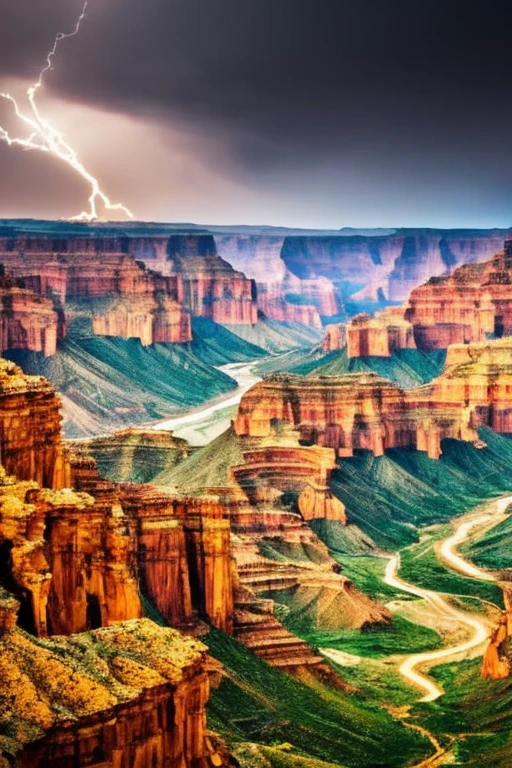 So sublime and divine々A beautiful golden dragon coiled up in the center of the screen, glaring at the camera.。The surrounding area is a canyon where no one can get close, and lightning is flashing in the background.、The sun is shining brightly