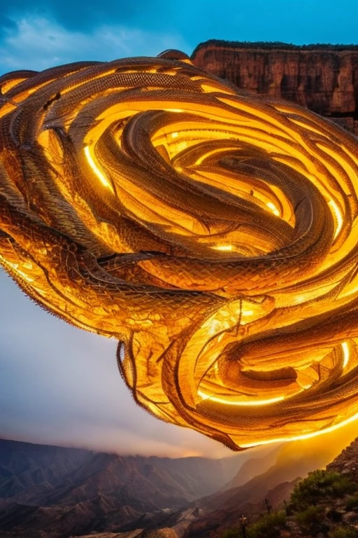 So sublime and divine々A beautiful golden dragon coiled up in the center of the screen, glaring at the camera.。The surrounding area is a canyon where no one can get close, and lightning is flashing in the background.、The sun is shining brightly