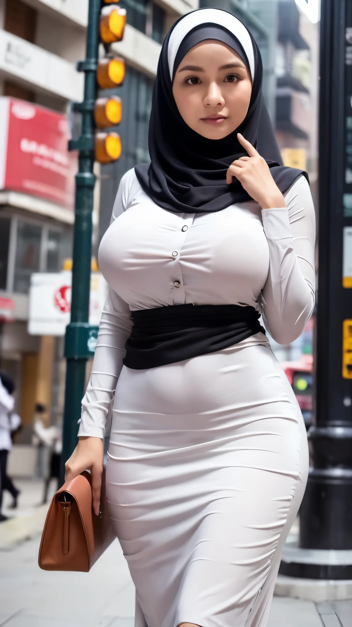50 years Old, Hijab Indonesian mature woman, Big Tits : 66.9, Gamis, Breast out from her clothes : 1.9, at doctor office, Dark light, at Nighttime